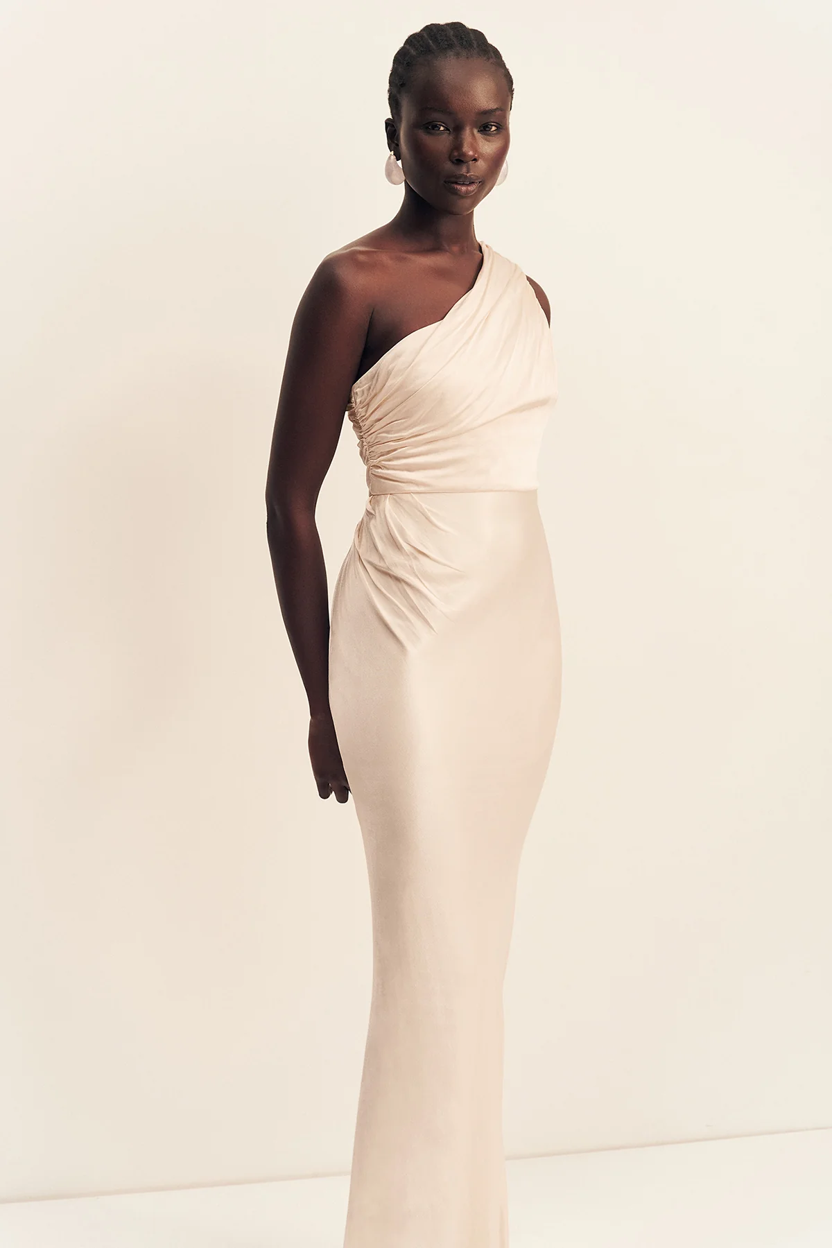 LA LUNE GATHERED ONE SHOULDER MAXI DRESS - CREAM - Image 2
