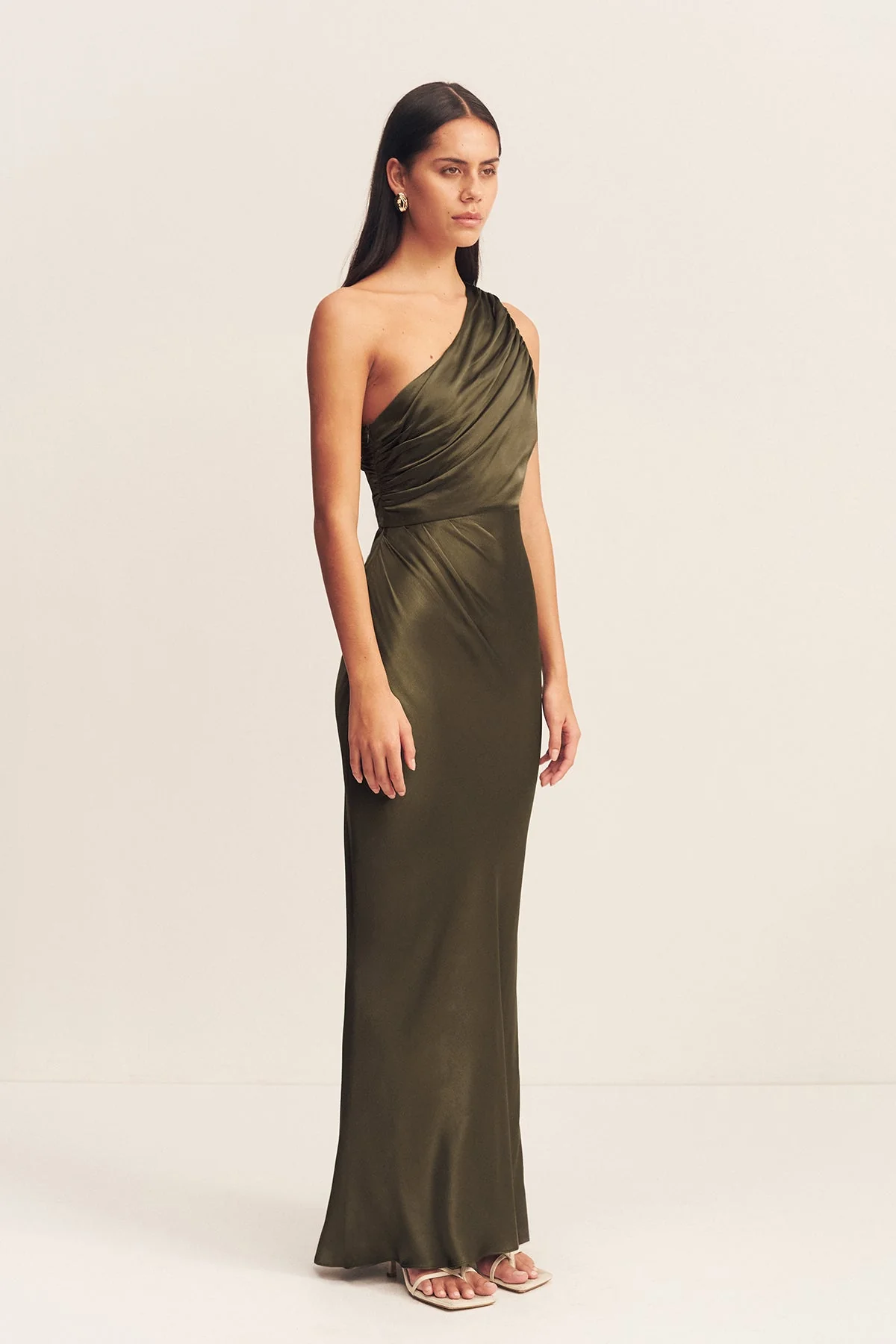 LA LUNE GATHERED ONE SHOULDER MAXI DRESS - FOREST - Image 3