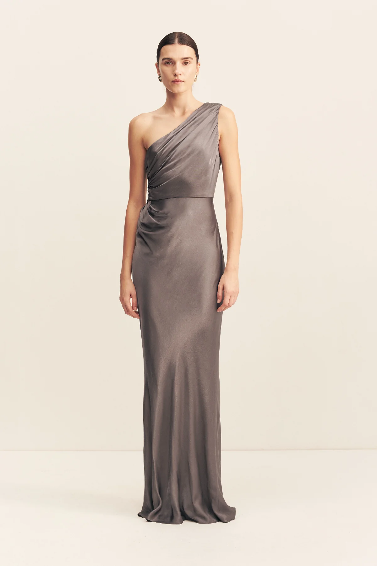 LA LUNE GATHERED ONE SHOULDER MAXI DRESS - GRAPHITE