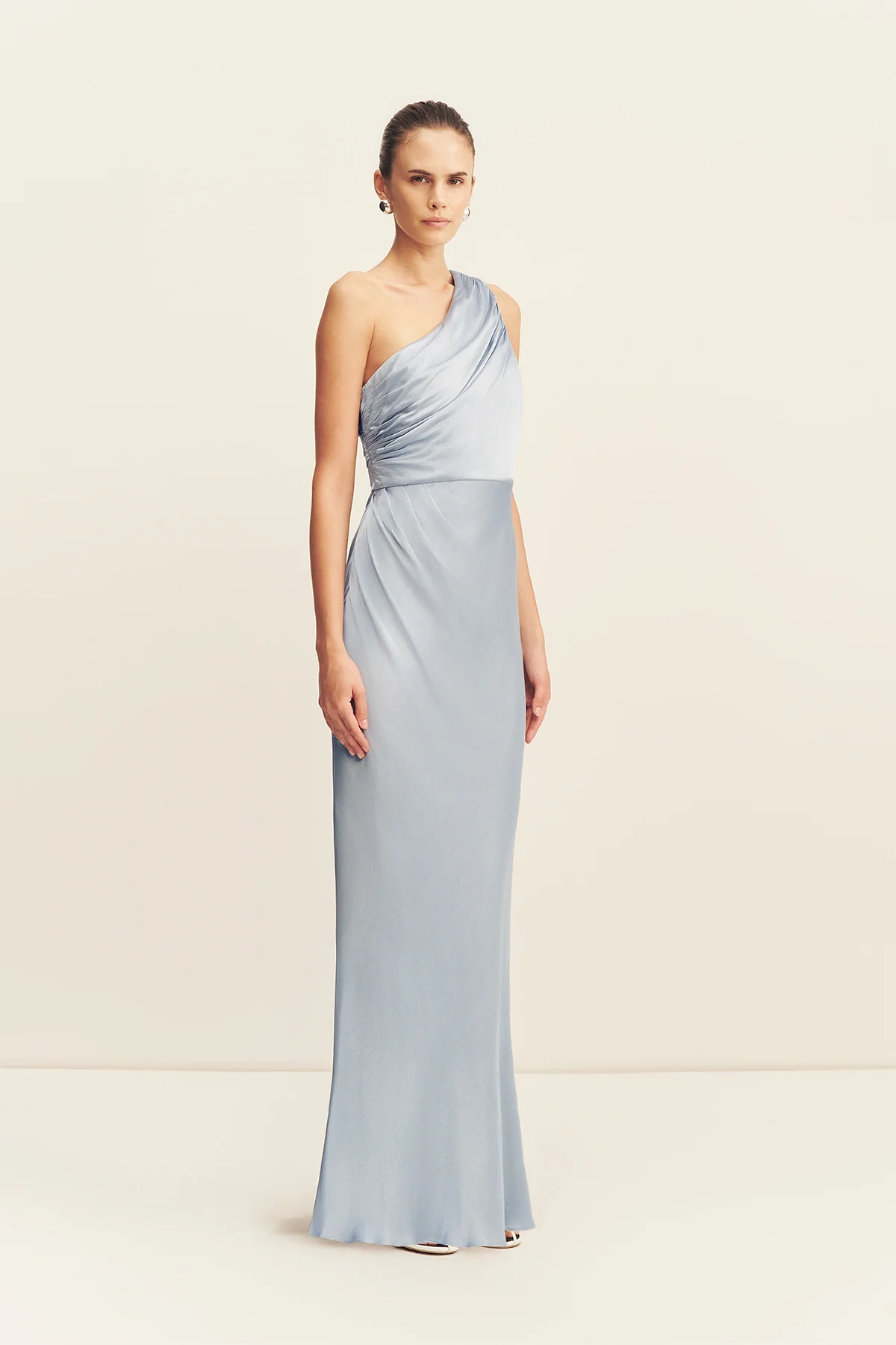 LA LUNE GATHERED ONE SHOULDER MAXI DRESS - POWDER BLUE - Image 3