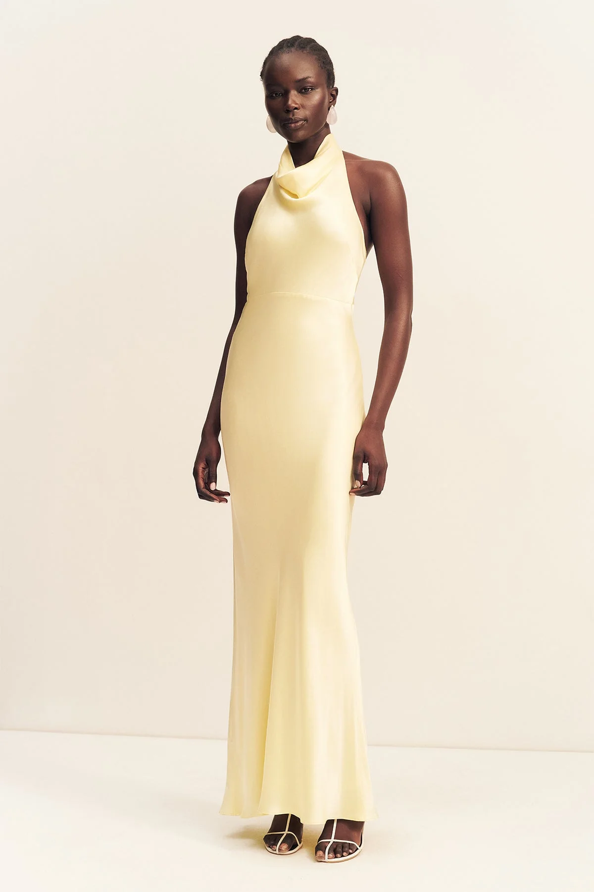LA LUNE HIGH COWL OPEN BACK MAXI DRESS - LEMON - Image 2