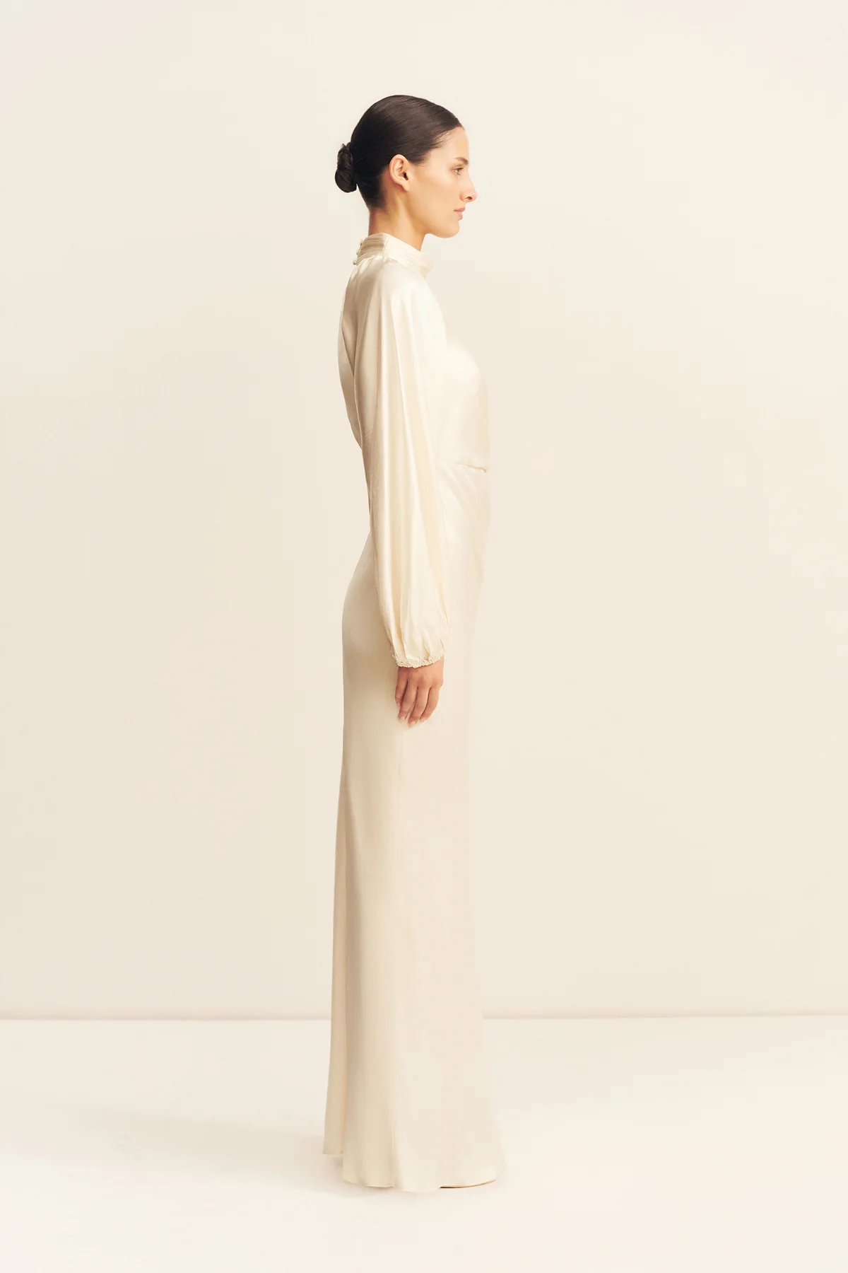 LA LUNE HIGH NECK BALLOON SLEEVE MAXI DRESS - CREAM - Image 4