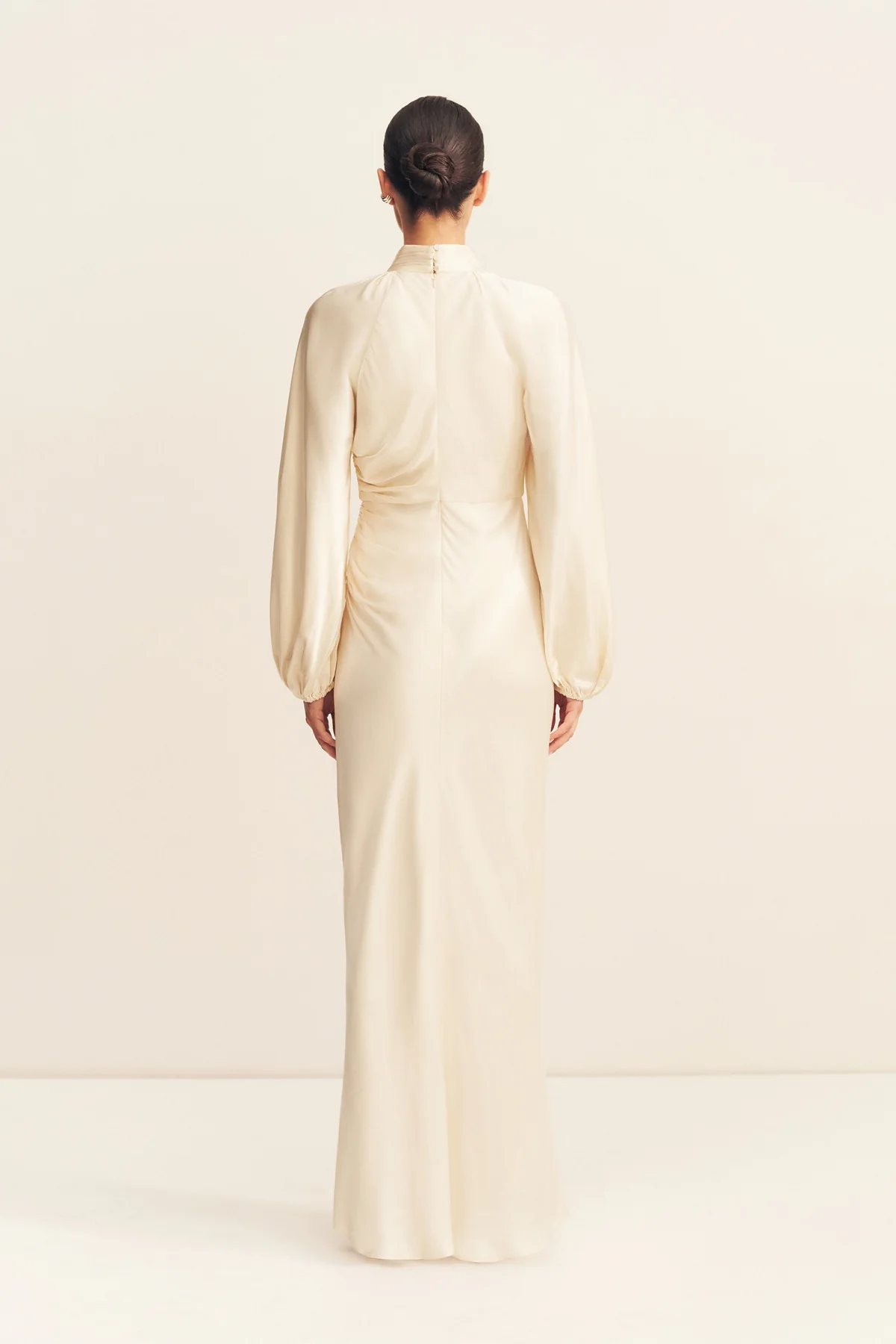 LA LUNE HIGH NECK BALLOON SLEEVE MAXI DRESS - CREAM - Image 5