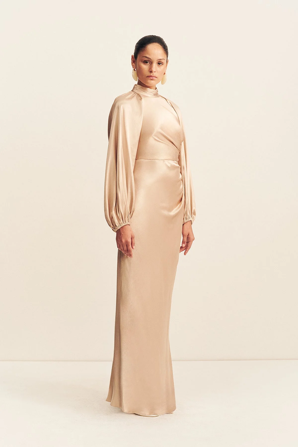 LA LUNE HIGH NECK BALLOON SLEEVE MAXI DRESS - GOLD - Image 3