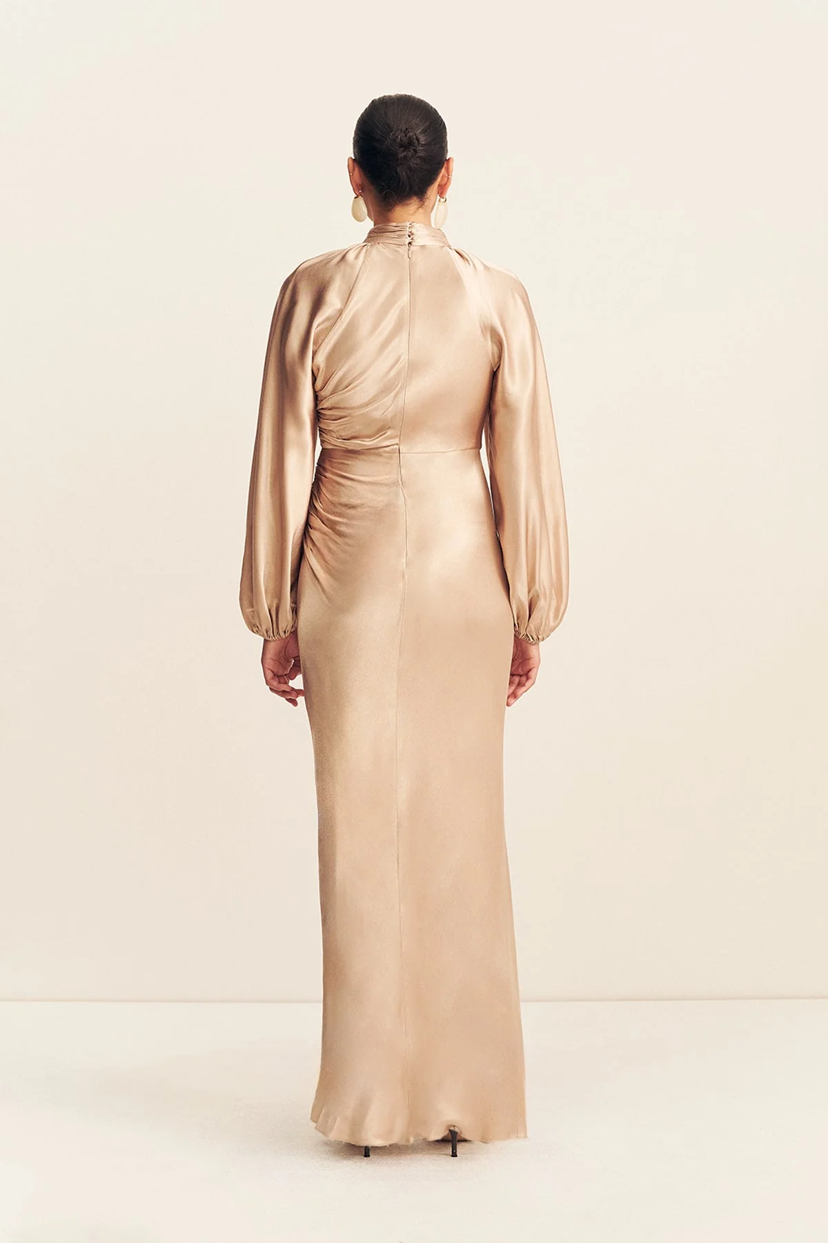 LA LUNE HIGH NECK BALLOON SLEEVE MAXI DRESS - GOLD - Image 5