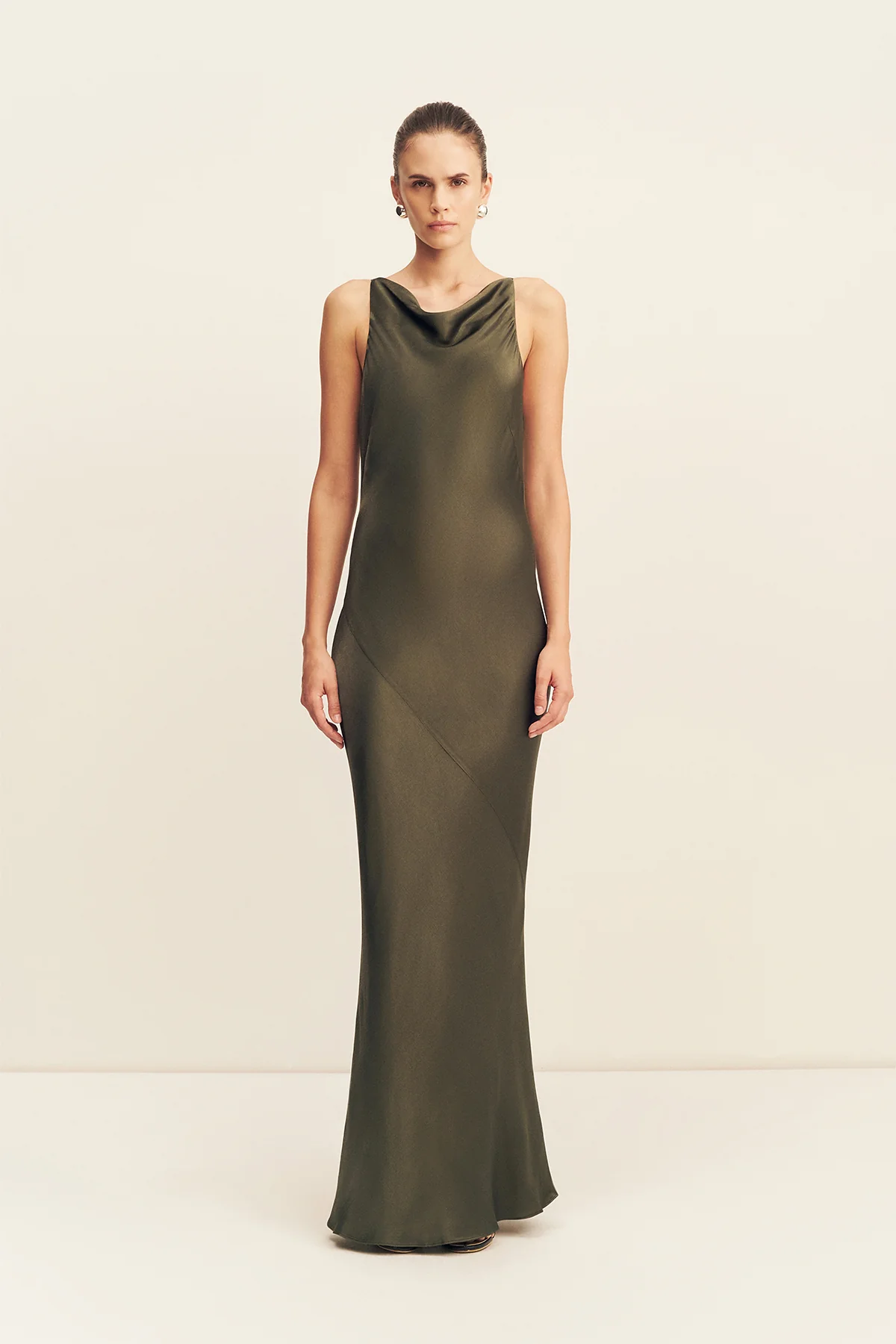 LA LUNE HIGH NECK COWL MAXI DRESS - FOREST