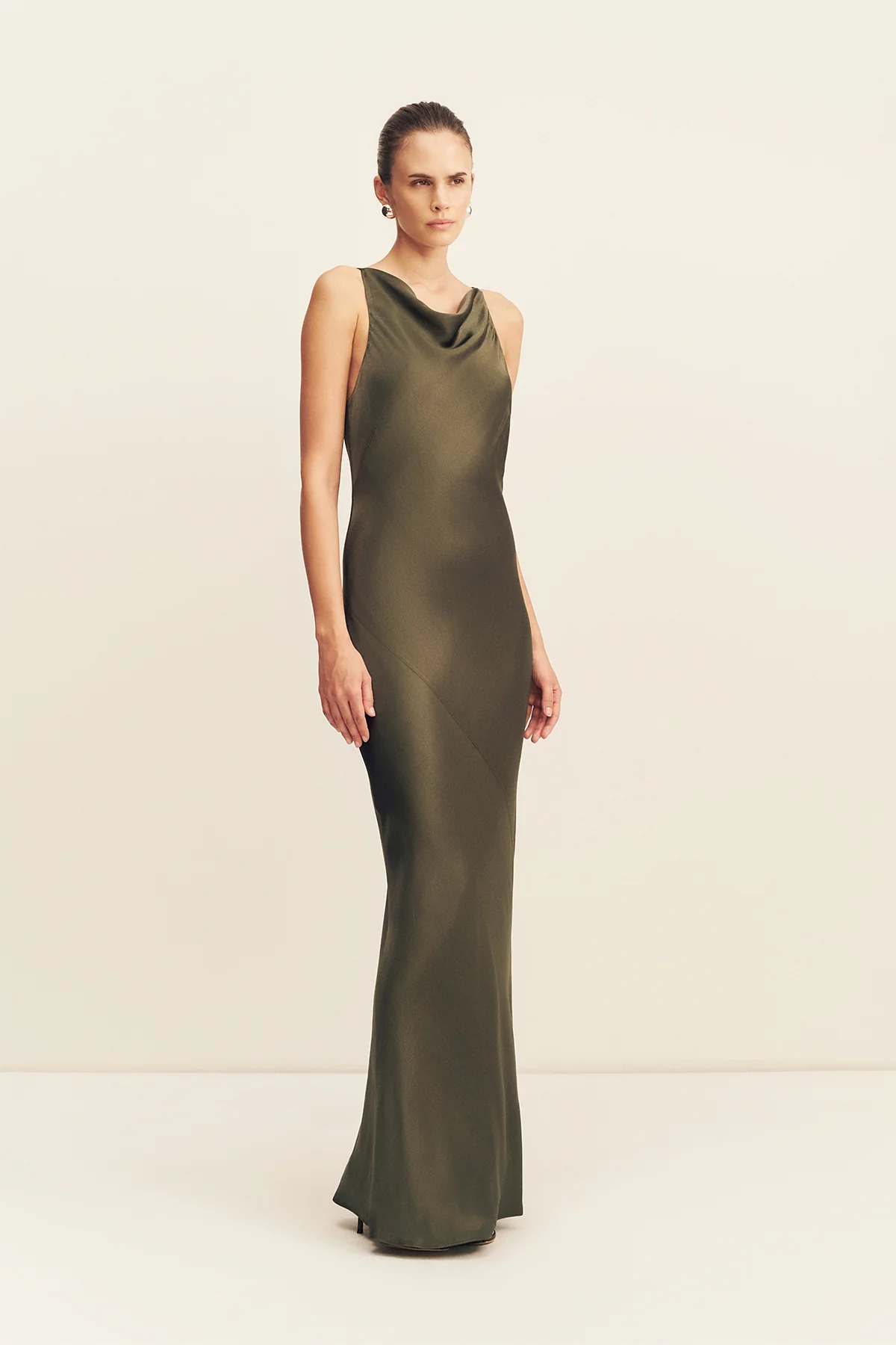 LA LUNE HIGH NECK COWL MAXI DRESS - FOREST - Image 3