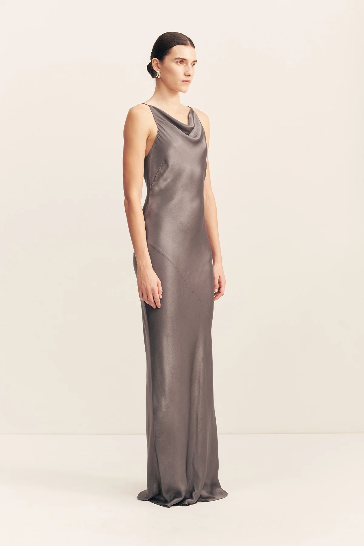 LA LUNE HIGH NECK COWL MAXI DRESS - GRAPHITE - Image 3