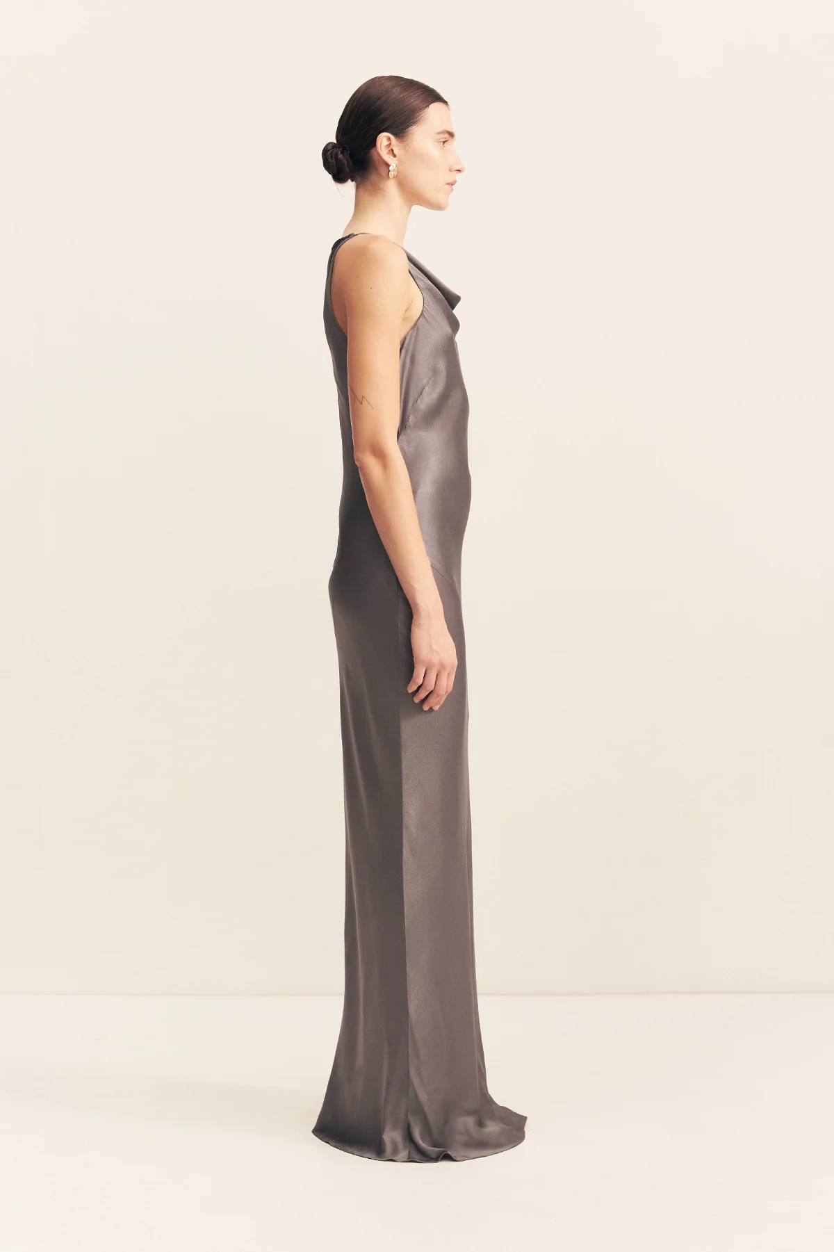 LA LUNE HIGH NECK COWL MAXI DRESS - GRAPHITE - Image 4