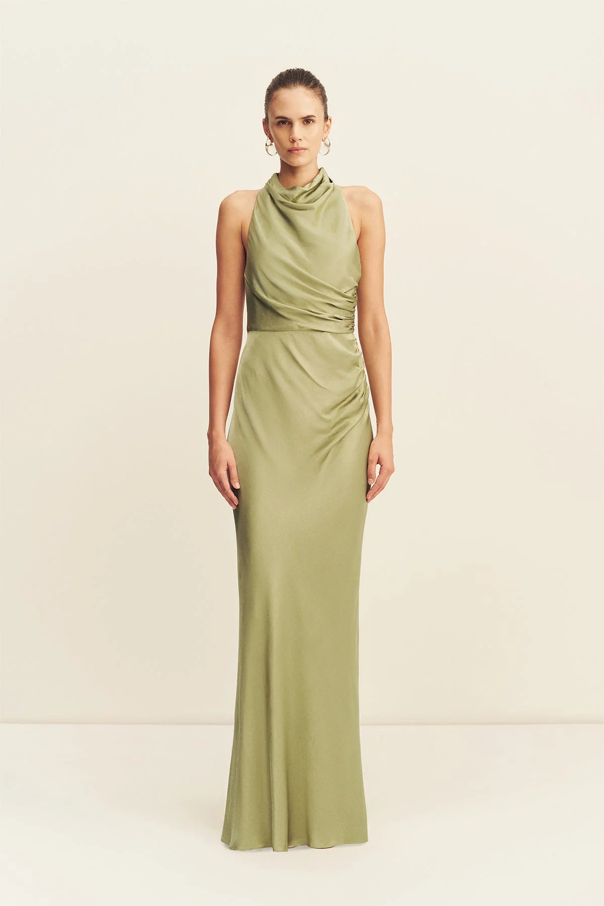 LA LUNE HIGH NECK GATHERED MAXI DRESS - FERN