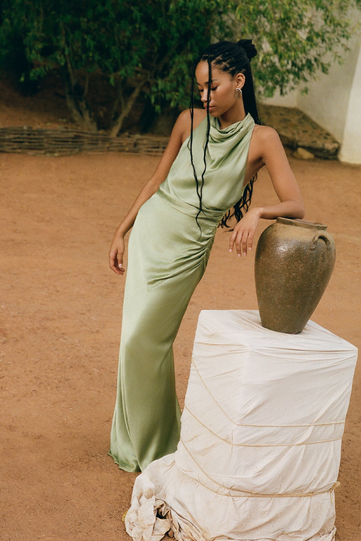 LA LUNE HIGH NECK GATHERED MAXI DRESS - FERN - Image 8