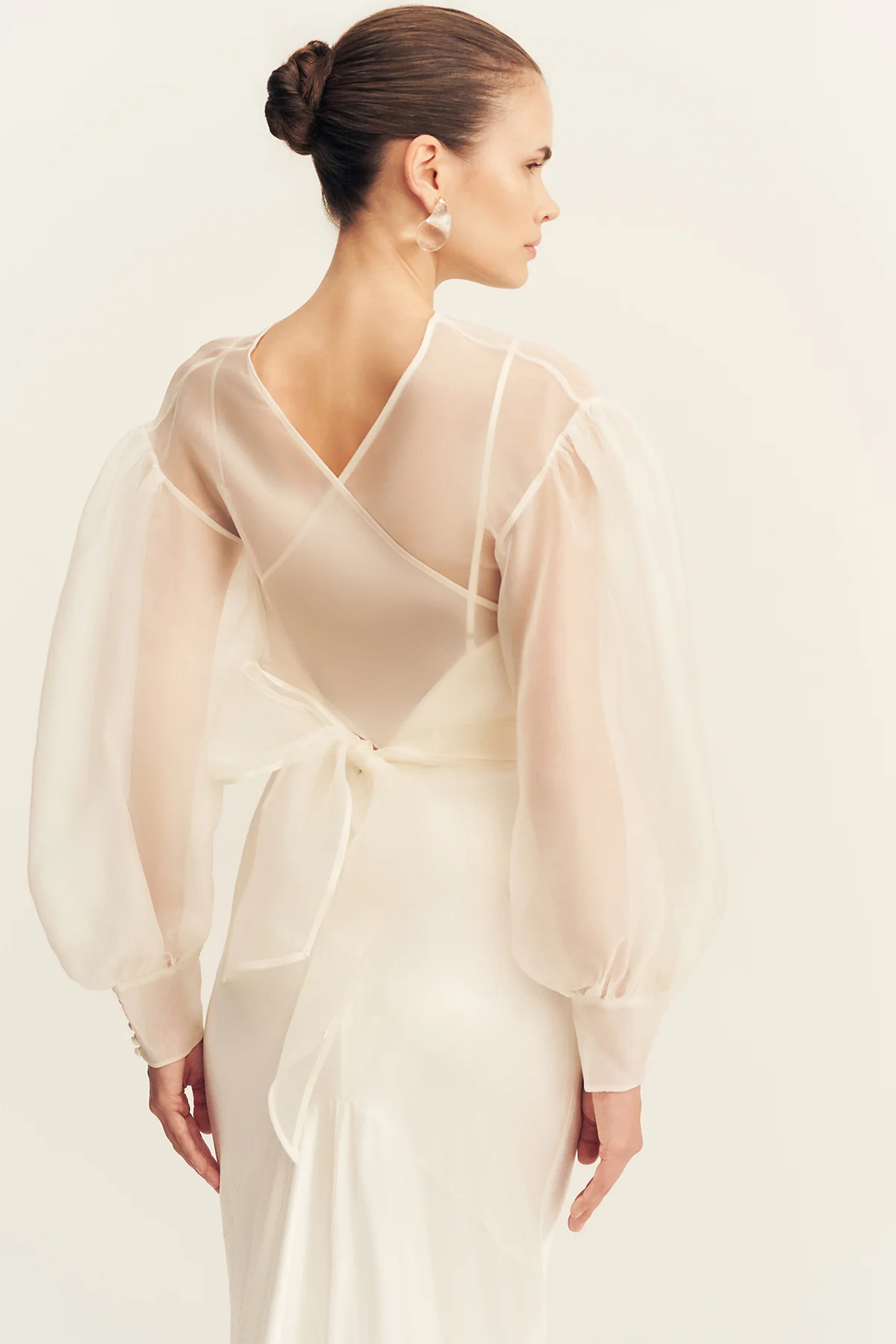 LA LUNE LIA SILK ORGANZA WRAP BLOUSE - IVORY - Image 9