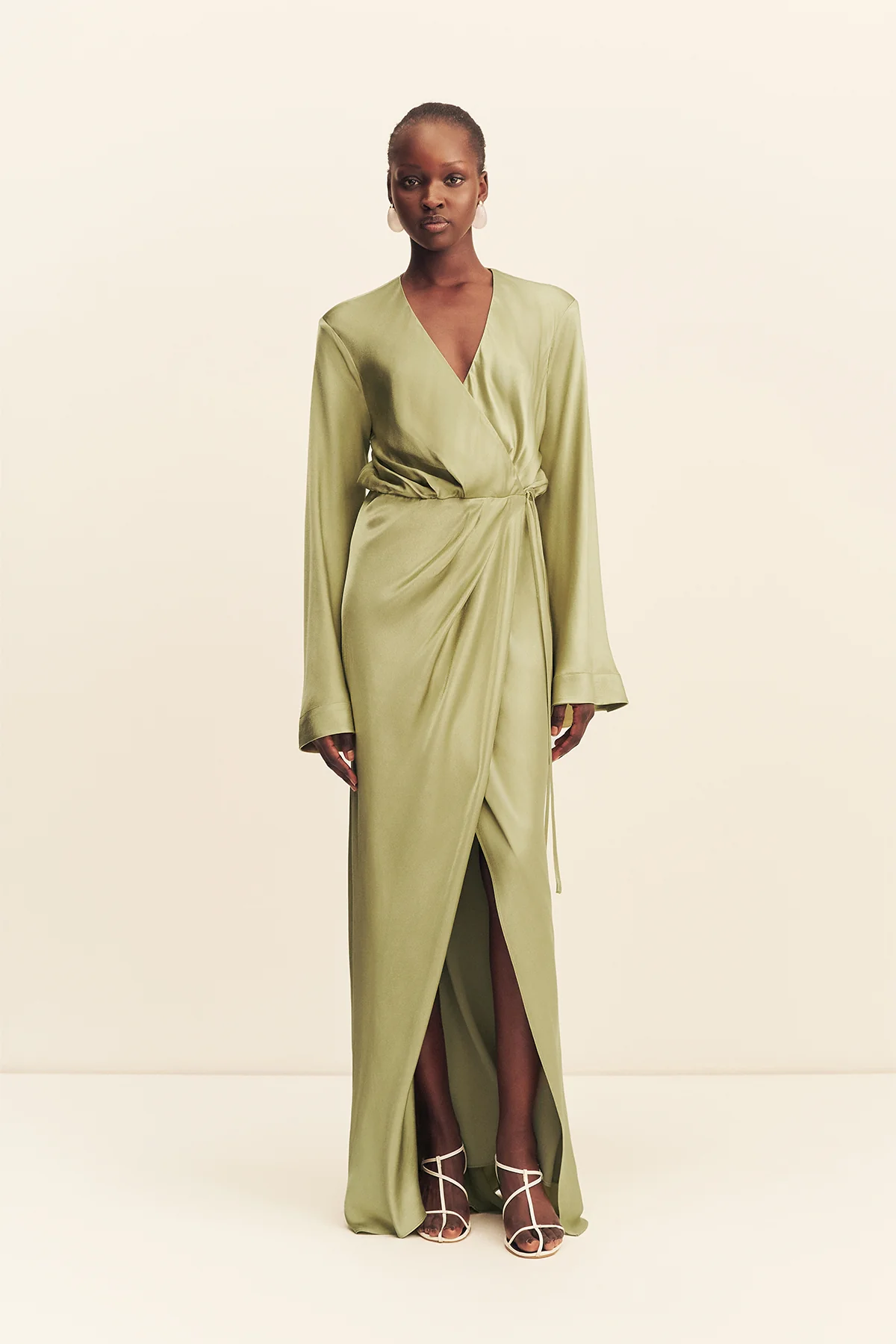 LA LUNE LONG SLEEVE WRAP MAXI DRESS - FERN