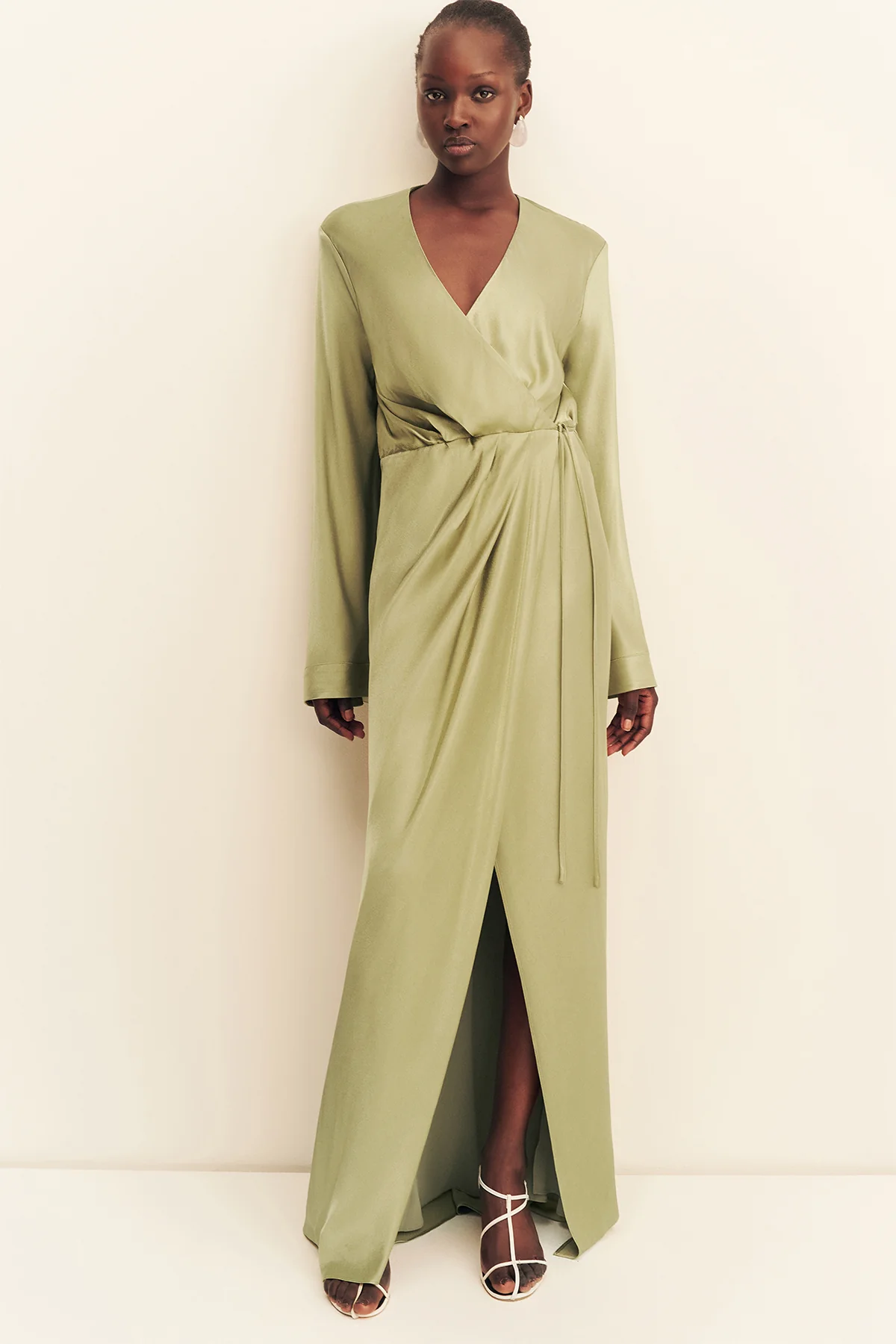 LA LUNE LONG SLEEVE WRAP MAXI DRESS - FERN - Image 2