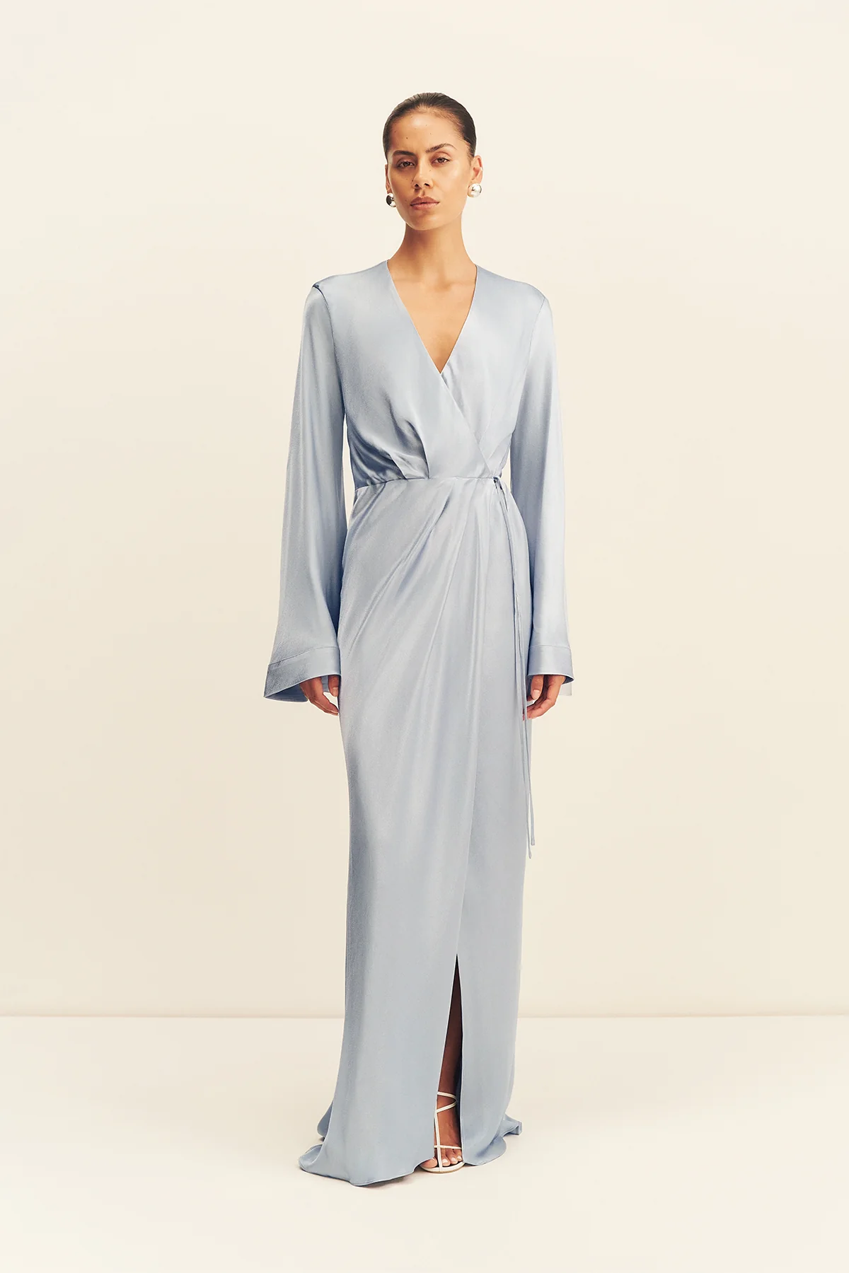 LA LUNE LONG SLEEVE WRAP MAXI DRESS - POWDER BLUE