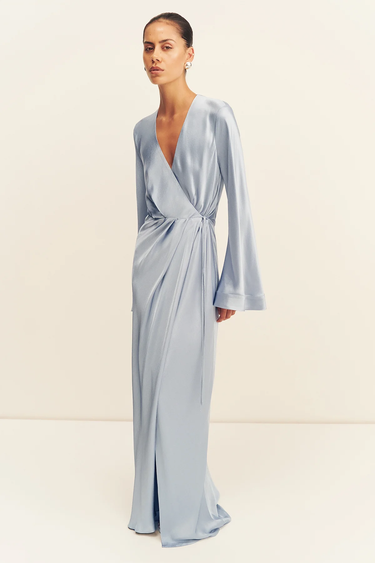 LA LUNE LONG SLEEVE WRAP MAXI DRESS - POWDER BLUE - Image 2