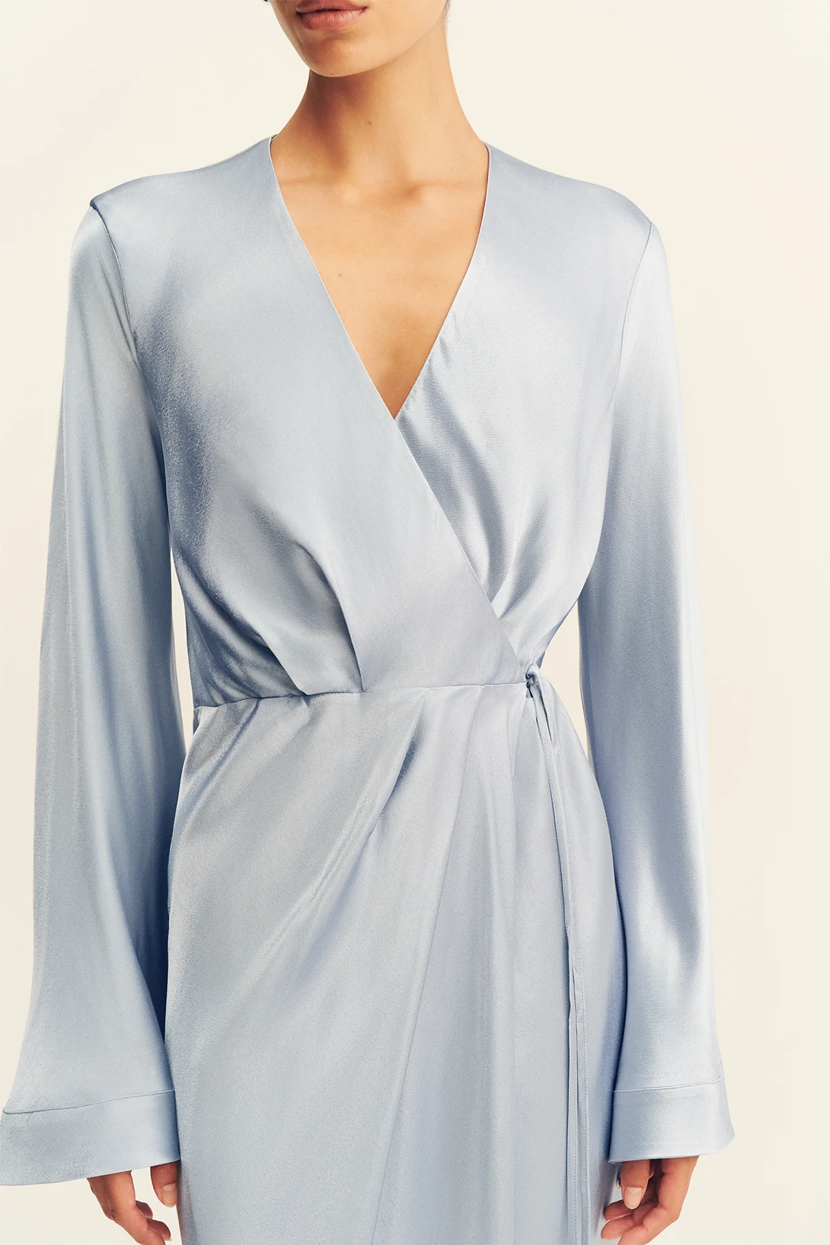 LA LUNE LONG SLEEVE WRAP MAXI DRESS - POWDER BLUE - Image 6