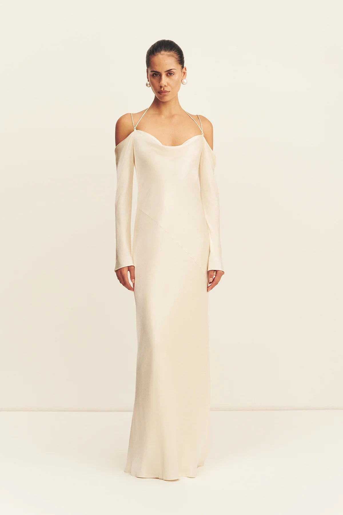 LA LUNE OFF SHOULDER TIE MAXI DRESS - CREAM
