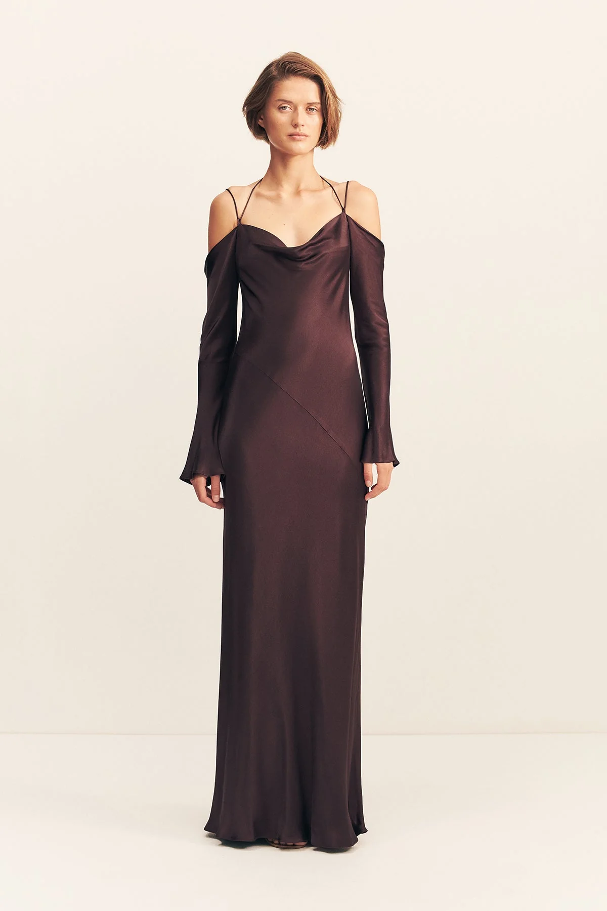 LA LUNE OFF SHOULDER TIE MAXI DRESS - ESPRESSO