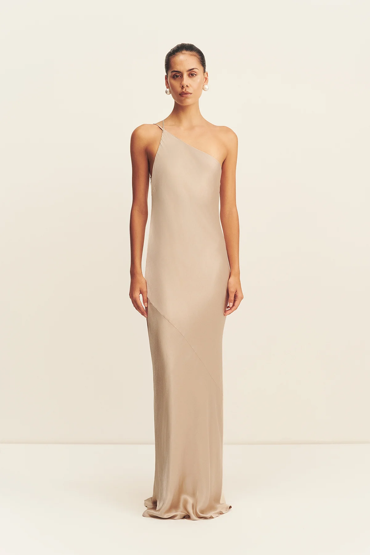LA LUNE ONE SHOULDER COWL BACK MAXI DRESS - GOLD