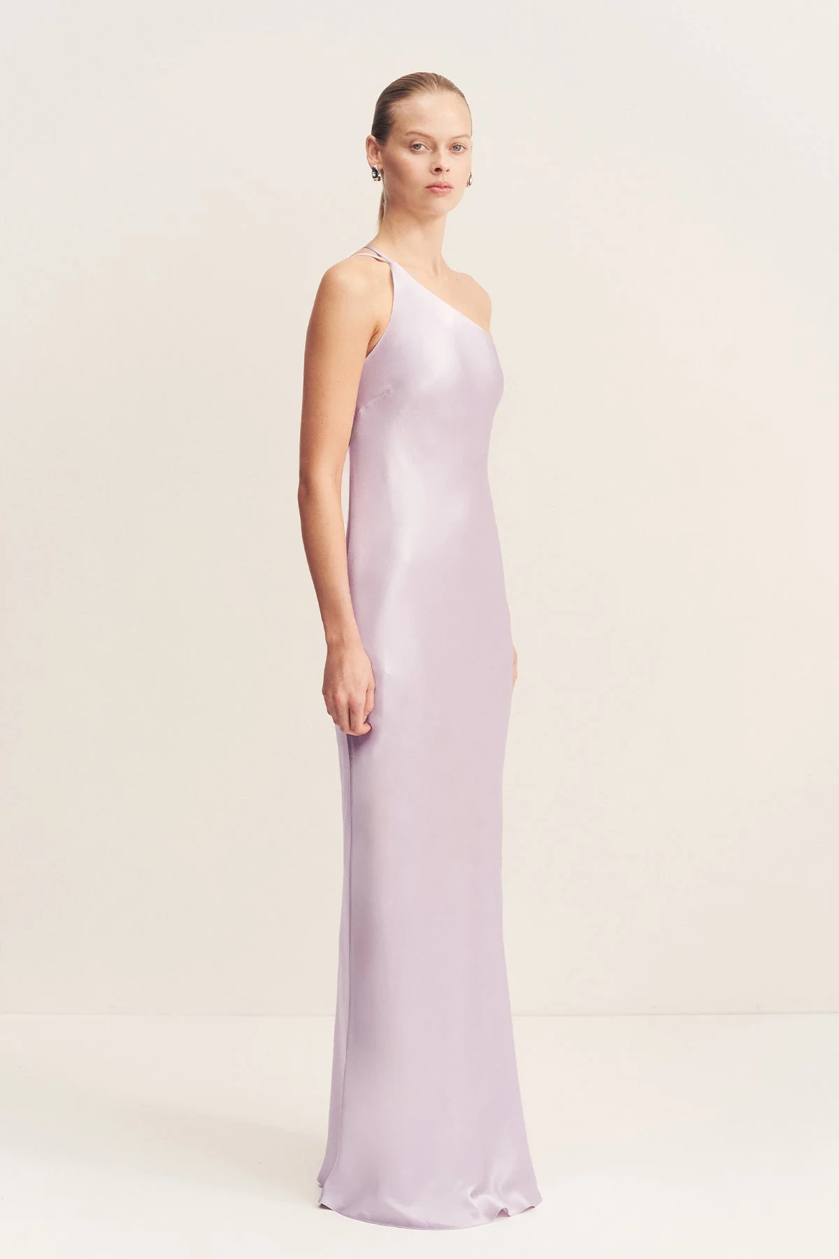 LA LUNE ONE SHOULDER COWL BACK MAXI DRESS - LILAC - Image 3