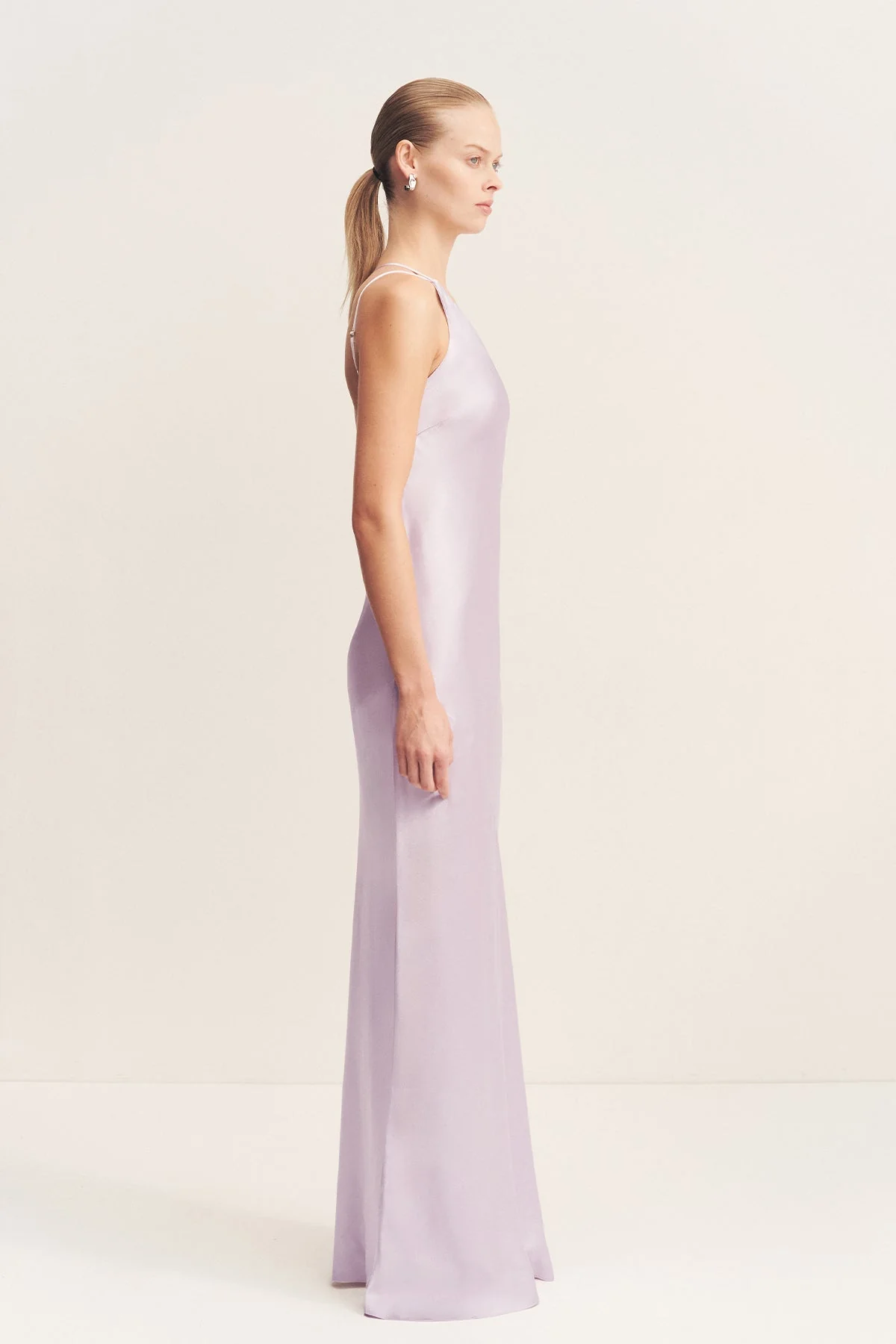 LA LUNE ONE SHOULDER COWL BACK MAXI DRESS - LILAC - Image 4