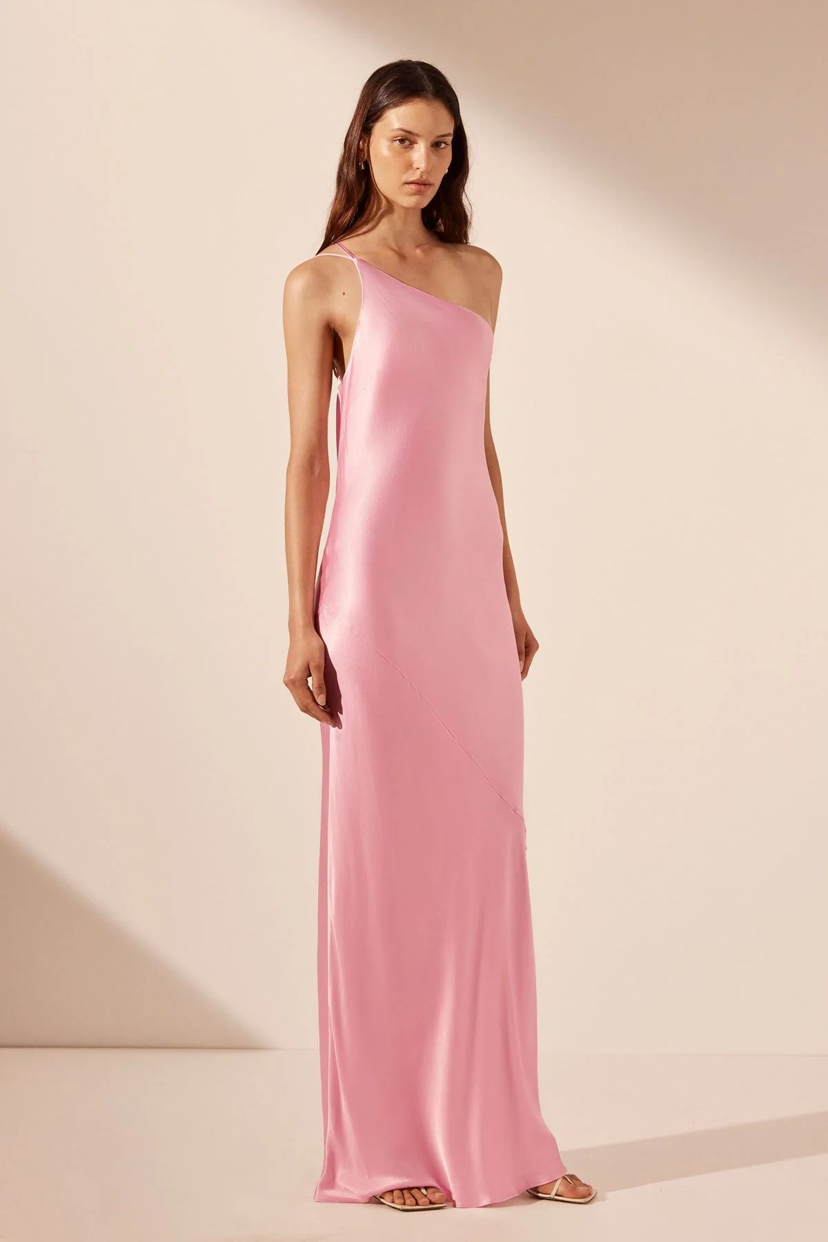 LA LUNE ONE SHOULDER COWL BACK MAXI DRESS - PEONY - Image 3