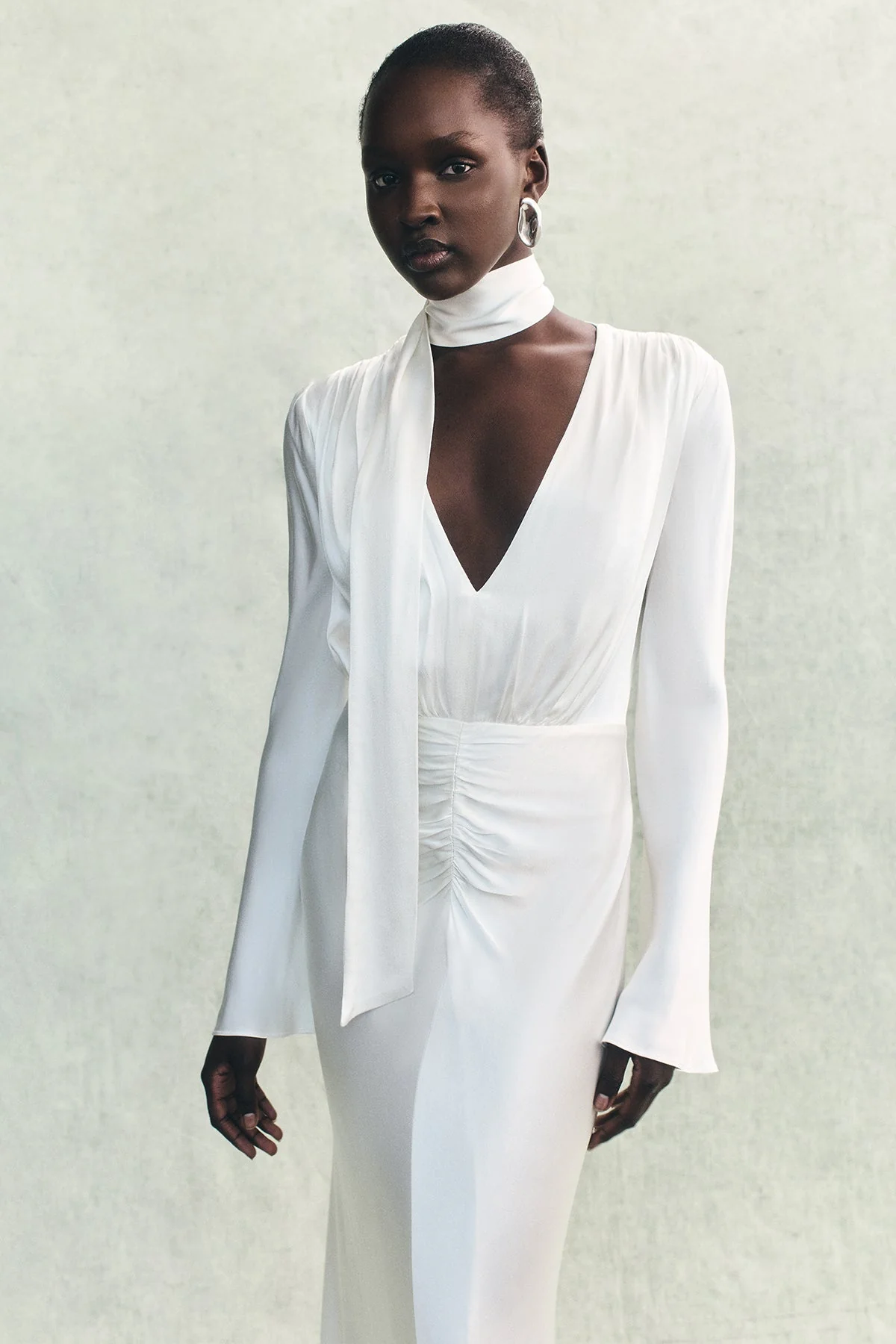 LA LUNE PLUNGED LONG SLEEVE MAXI DRESS - WHITE - Image 6