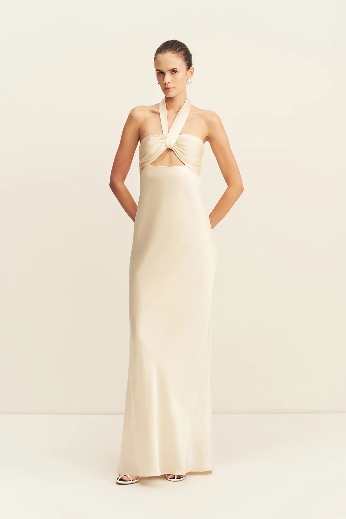 LA LUNE RUCHED HALTER MAXI DRESS - CREAM - Image 3