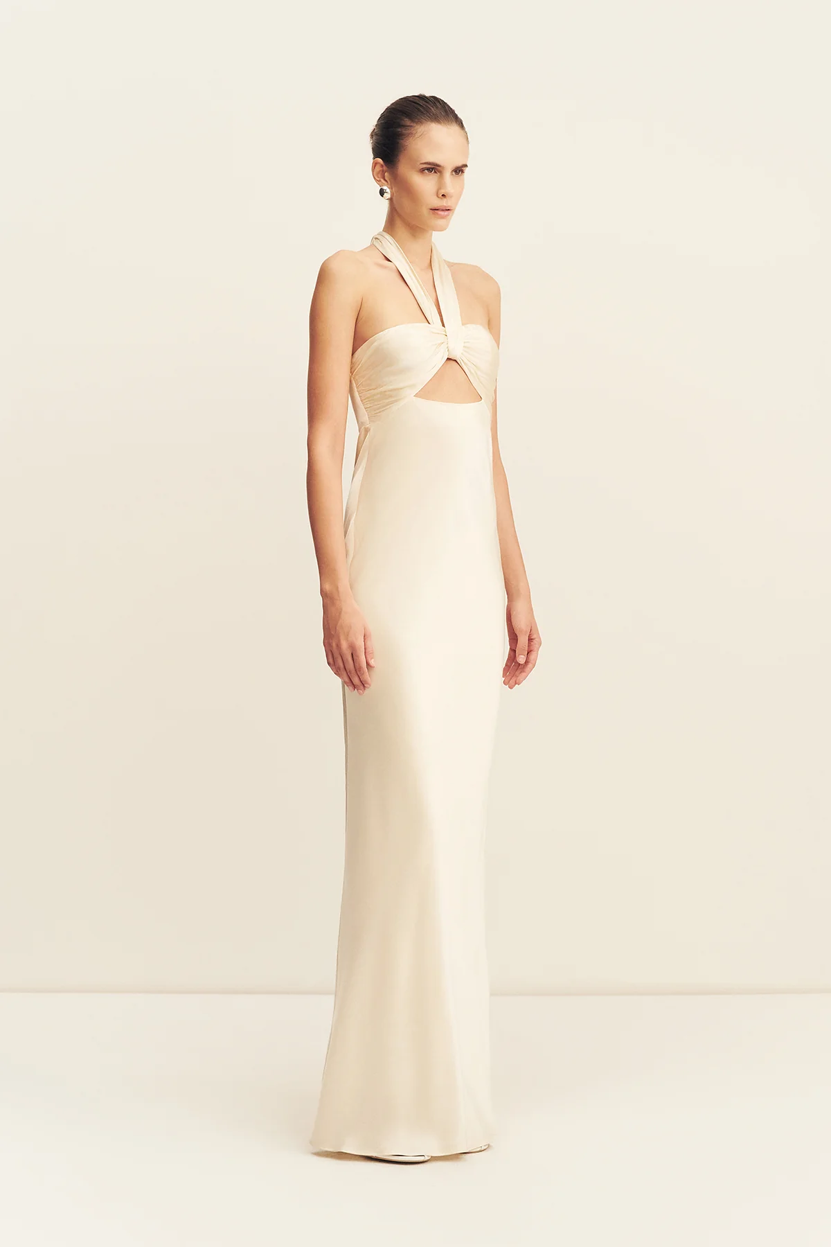 LA LUNE RUCHED HALTER MAXI DRESS - CREAM - Image 4