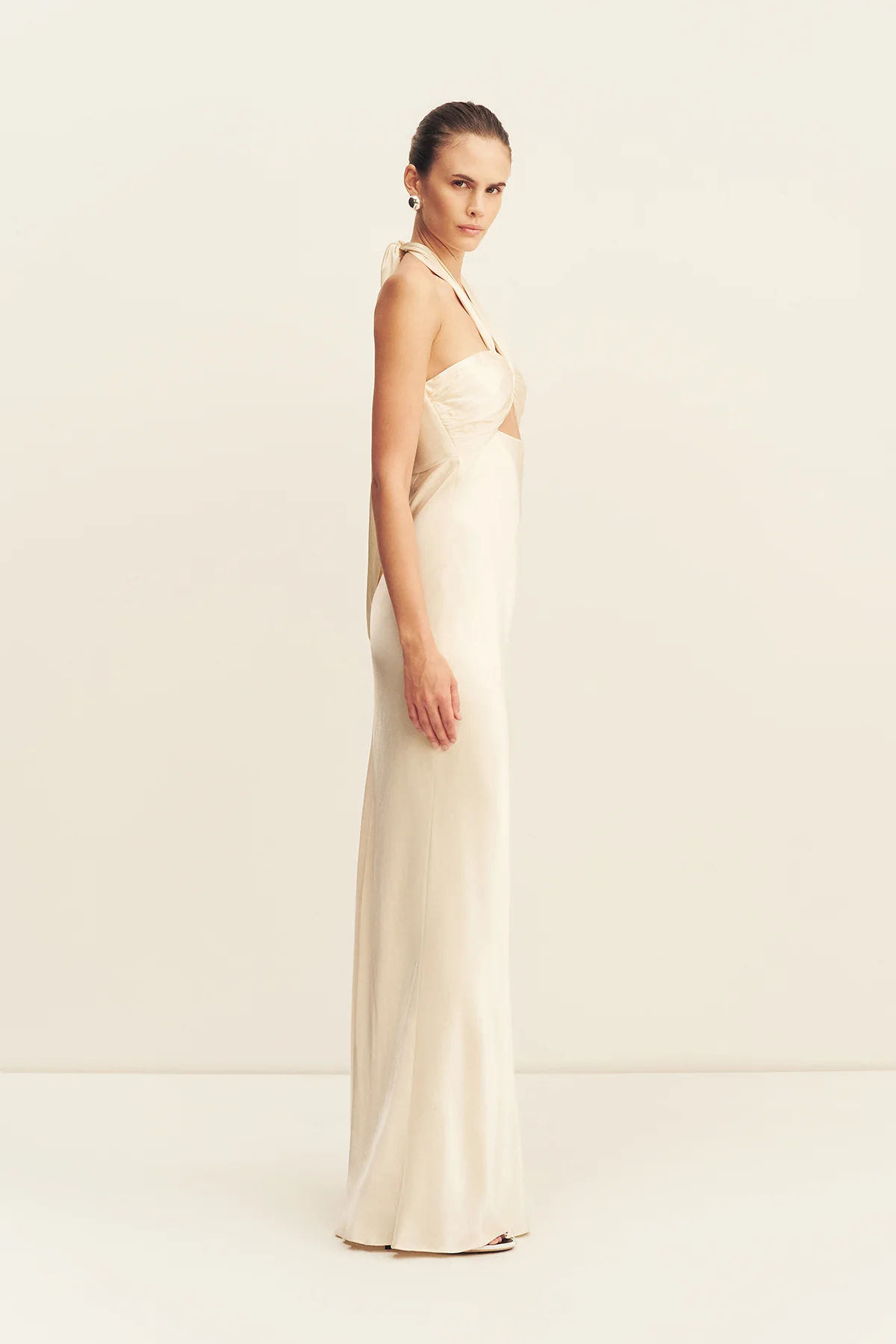 LA LUNE RUCHED HALTER MAXI DRESS - CREAM - Image 5