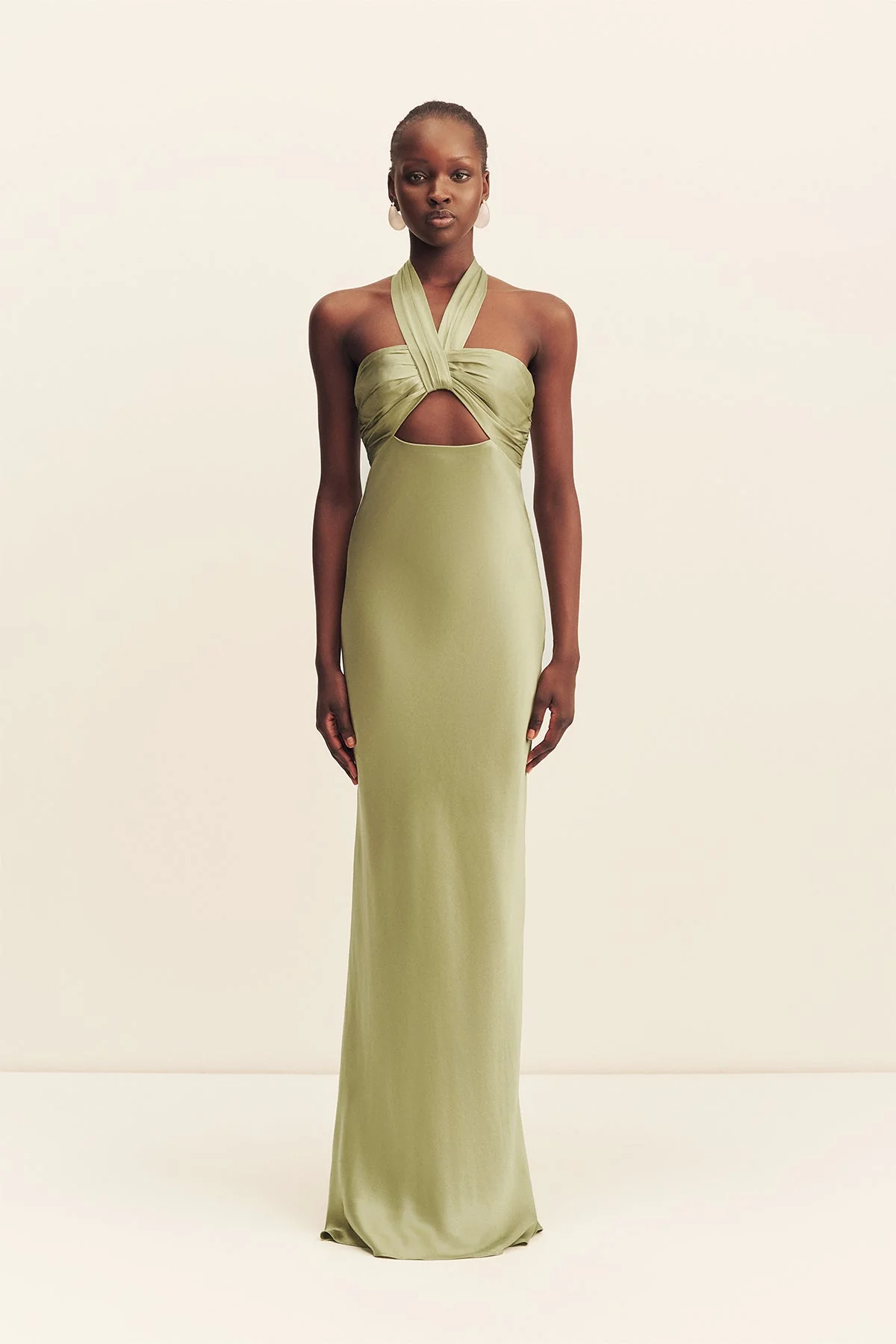 LA LUNE RUCHED HALTER MAXI DRESS - FERN