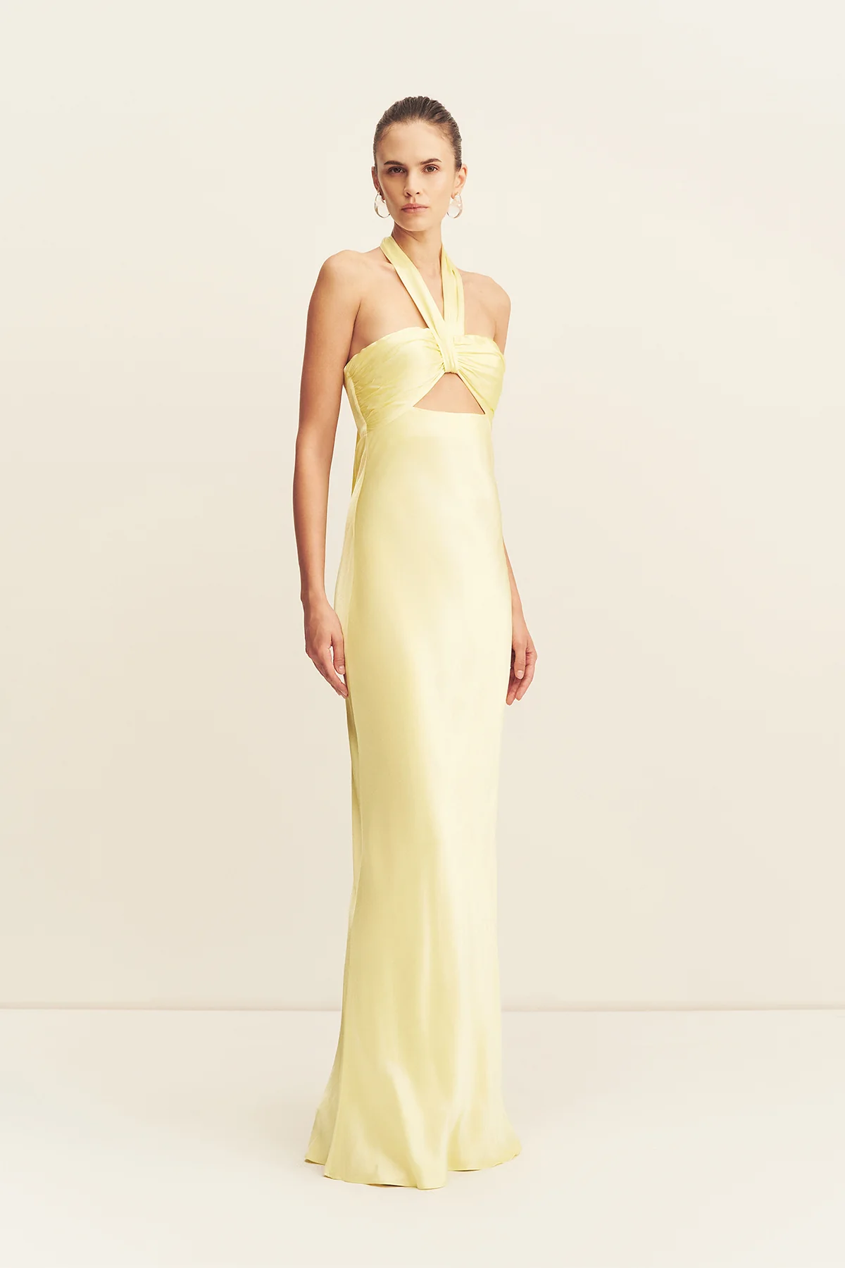 LA LUNE RUCHED HALTER MAXI DRESS - LEMON - Image 3