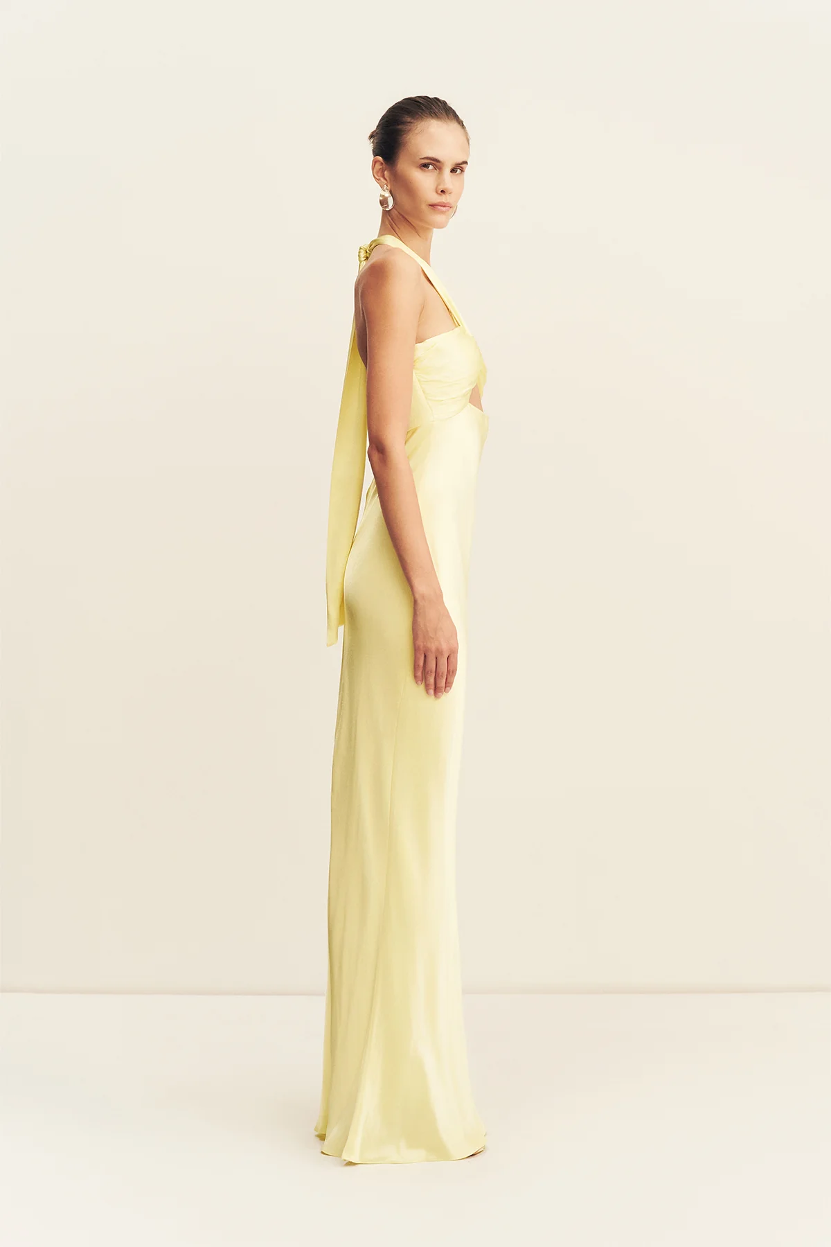 LA LUNE RUCHED HALTER MAXI DRESS - LEMON - Image 4