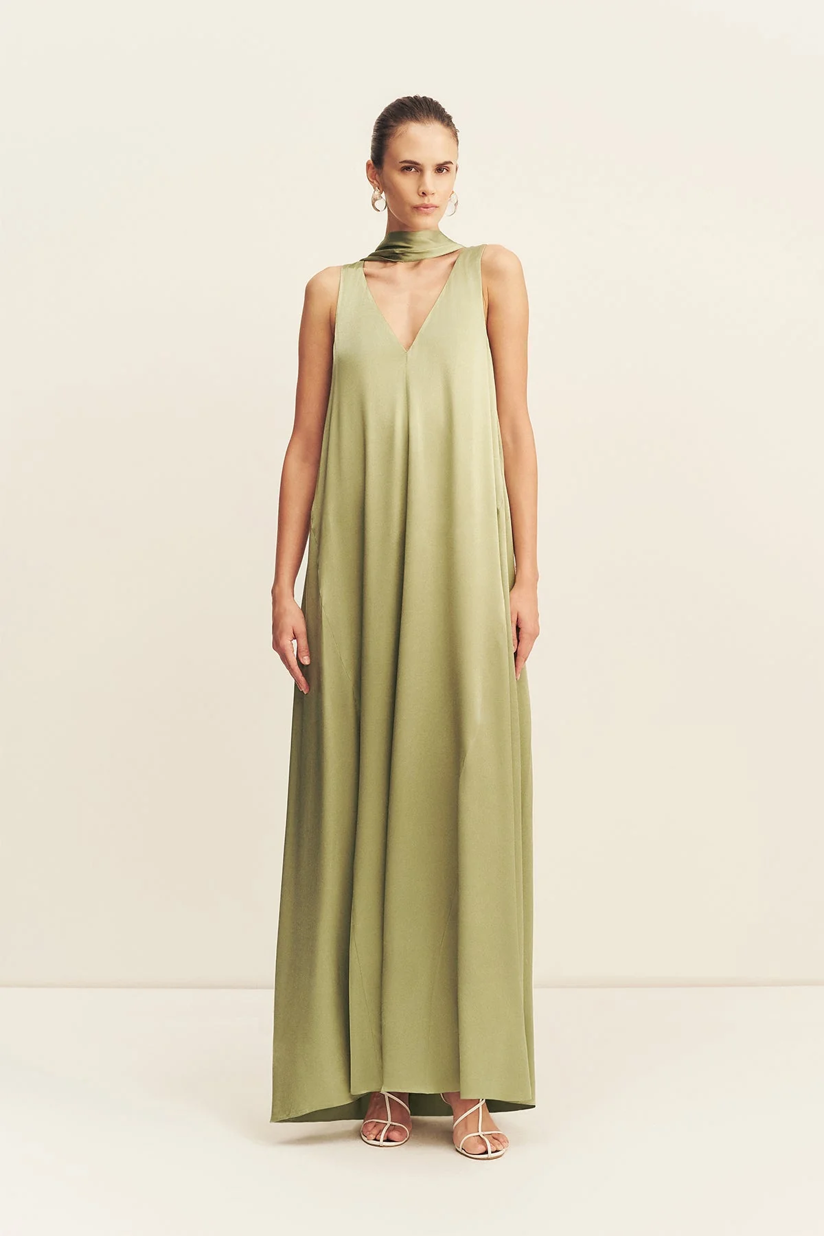 LA LUNE SCARF PANELLED MAXI DRESS - FERN