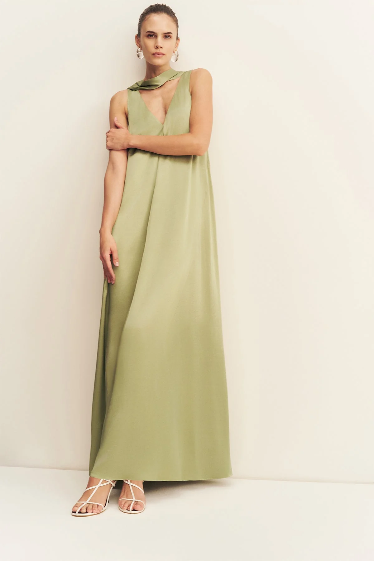 LA LUNE SCARF PANELLED MAXI DRESS - FERN - Image 3