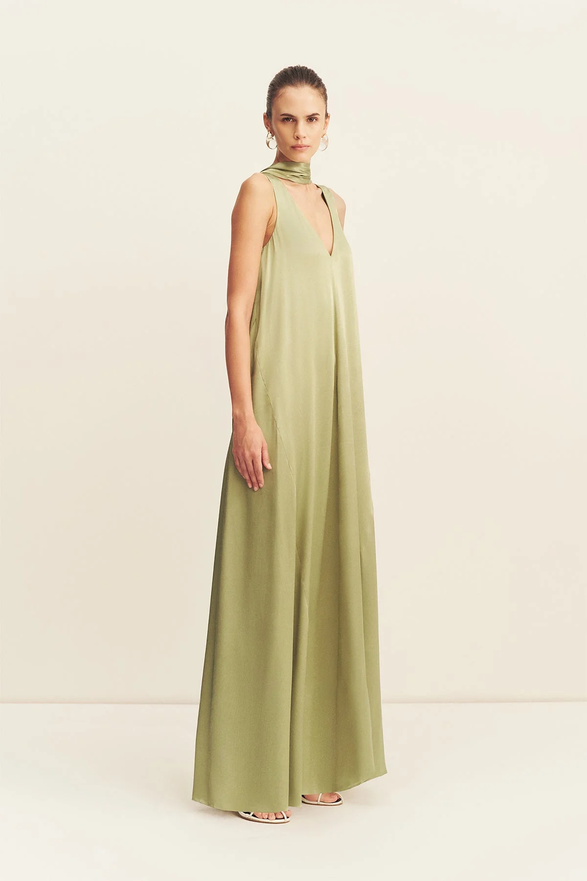 LA LUNE SCARF PANELLED MAXI DRESS - FERN - Image 4