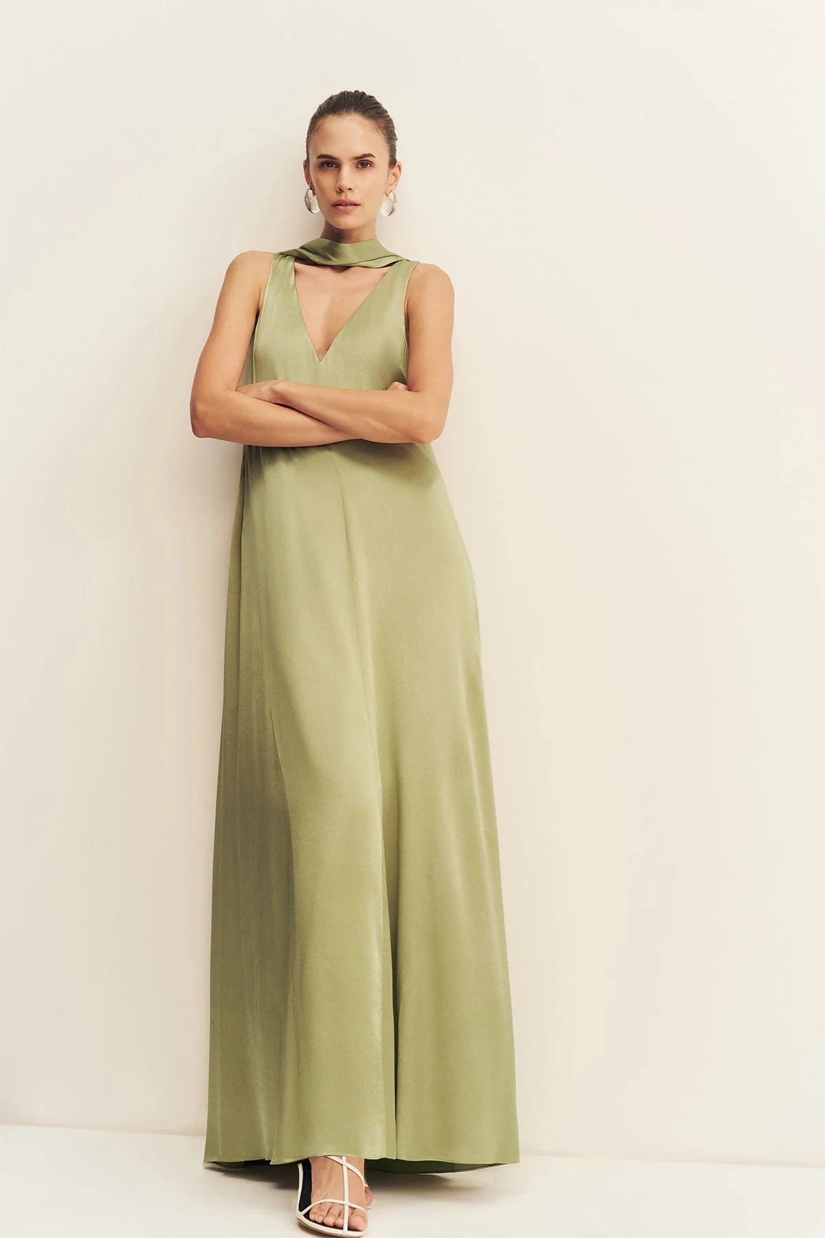 LA LUNE SCARF PANELLED MAXI DRESS - FERN - Image 7