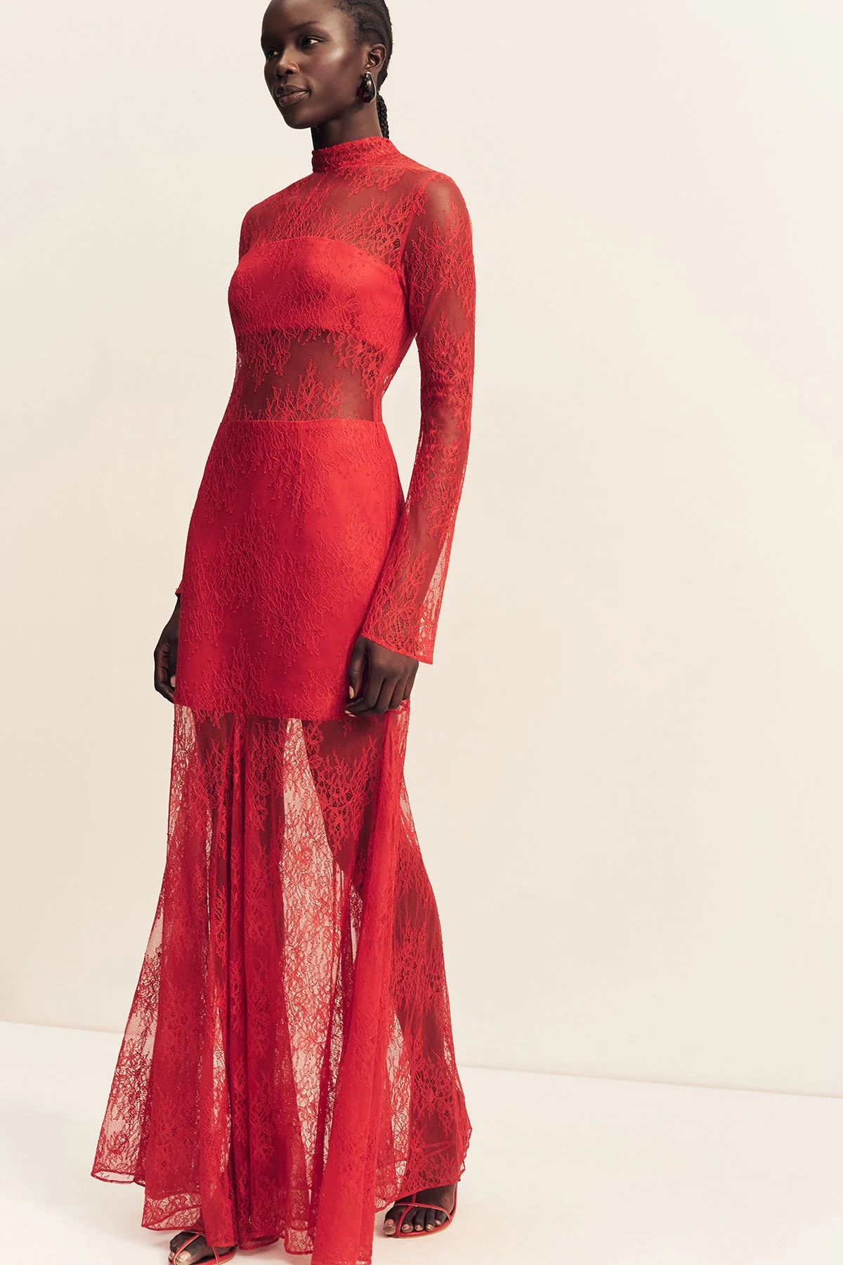 LABYRINTH LACE HIGH NECK MAXI DRESS - CHERRY - Image 2