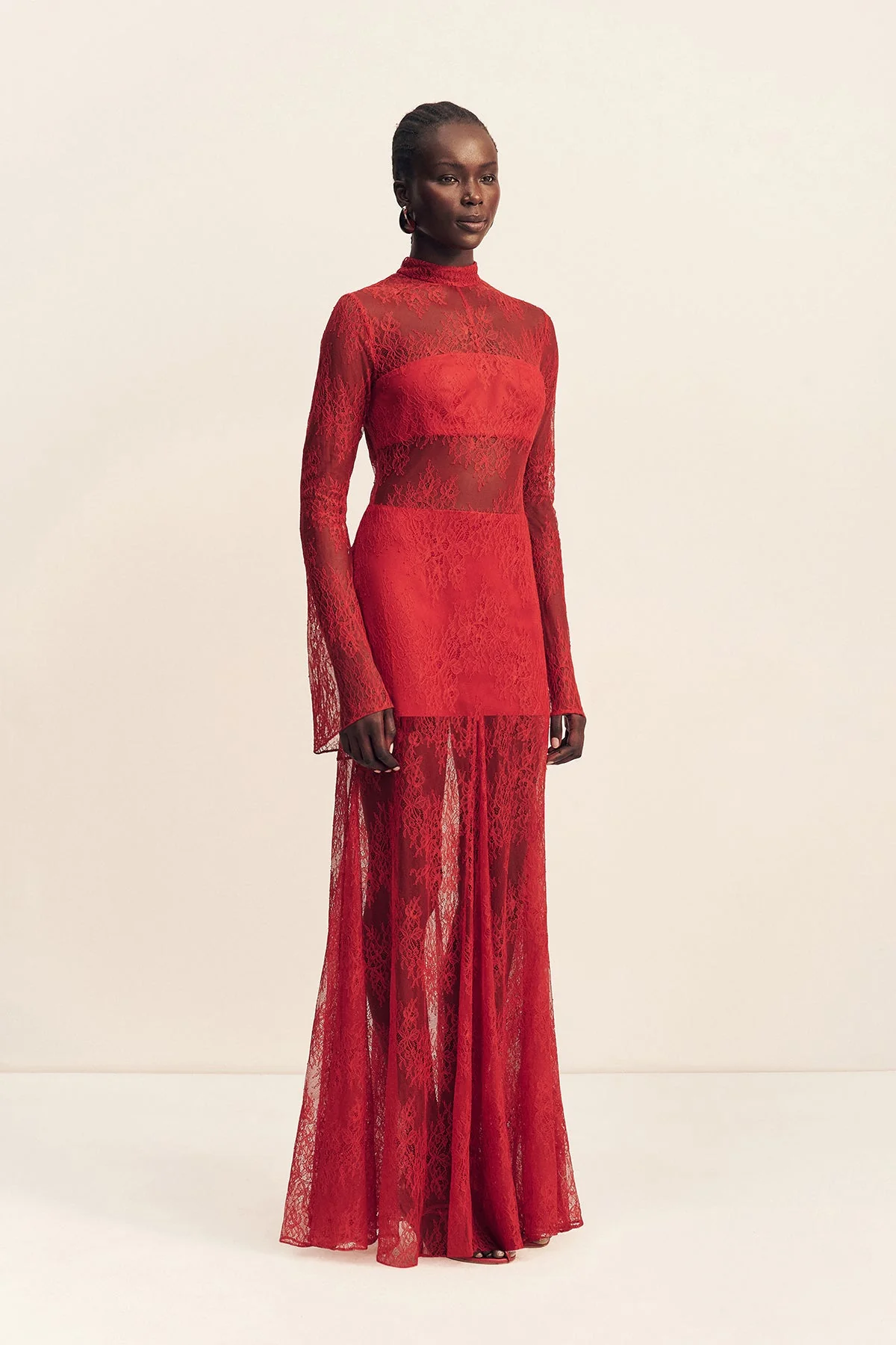 LABYRINTH LACE HIGH NECK MAXI DRESS - CHERRY - Image 3