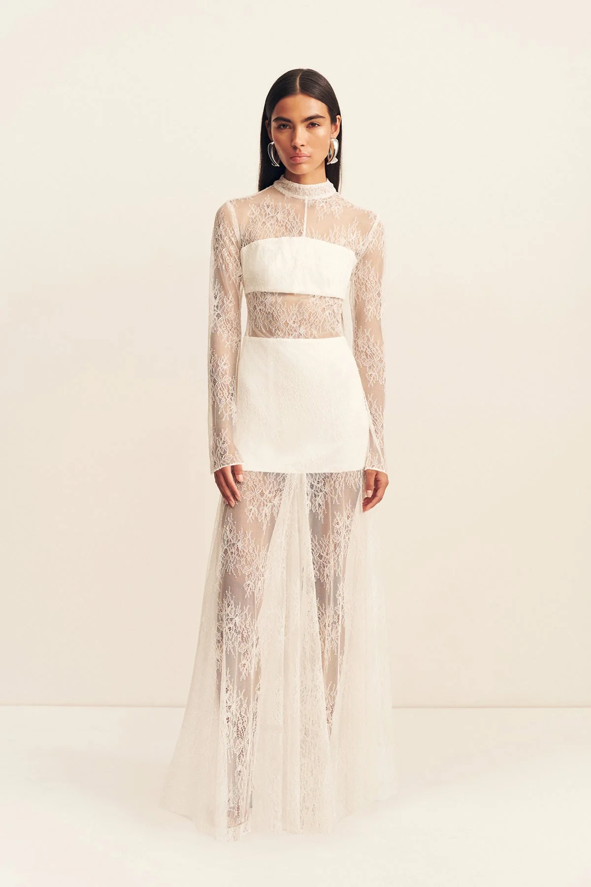 LABYRINTH LACE HIGH NECK MAXI DRESS - IVORY - Image 6