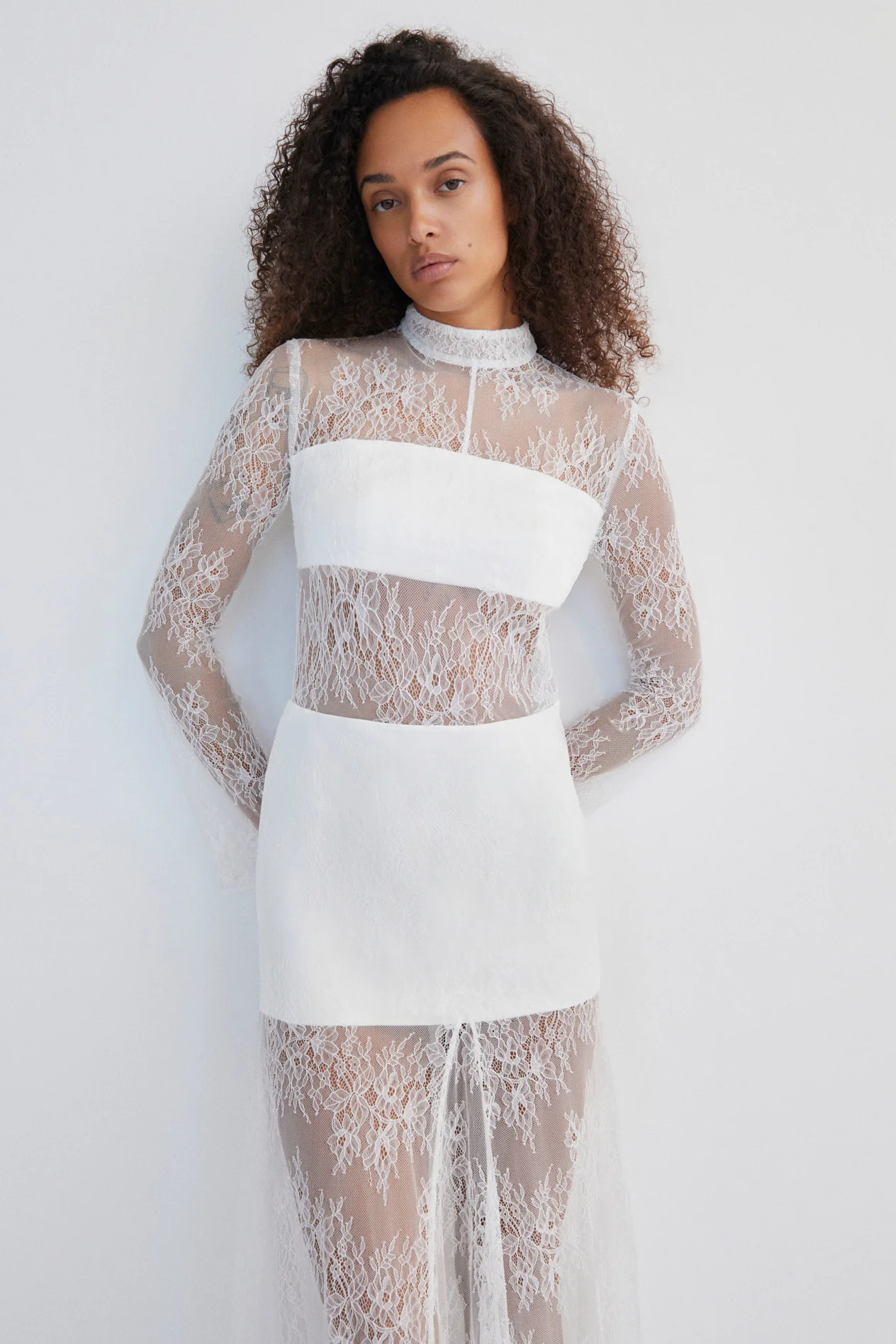 LABYRINTH LACE HIGH NECK MAXI DRESS - IVORY - Image 7