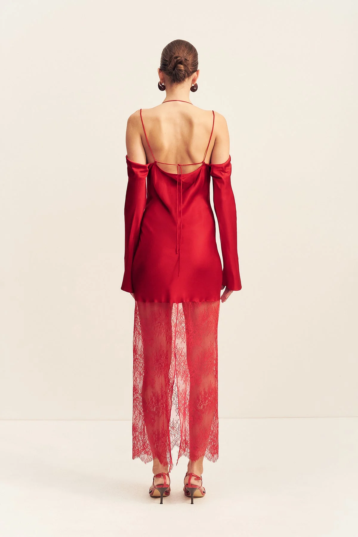 LABYRINTH LACE OFF SHOULDER MAXI DRESS - CHERRY - Image 5