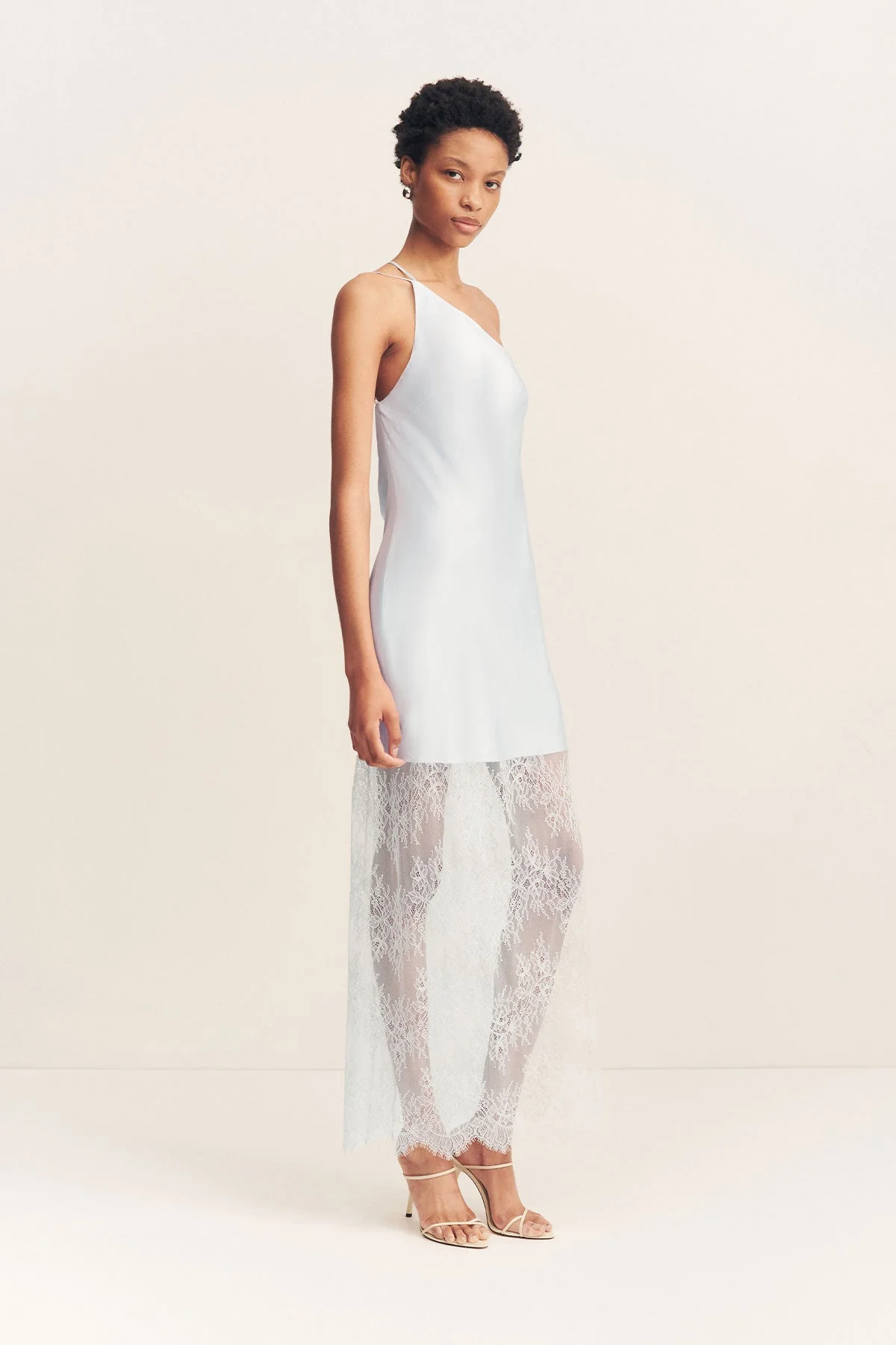 LABYRINTH LACE ONE SHOULDER COWL MAXI DRESS - PALE BLUE - Image 3