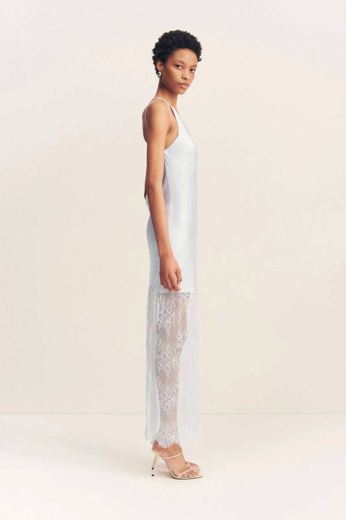 LABYRINTH LACE ONE SHOULDER COWL MAXI DRESS - PALE BLUE - Image 4