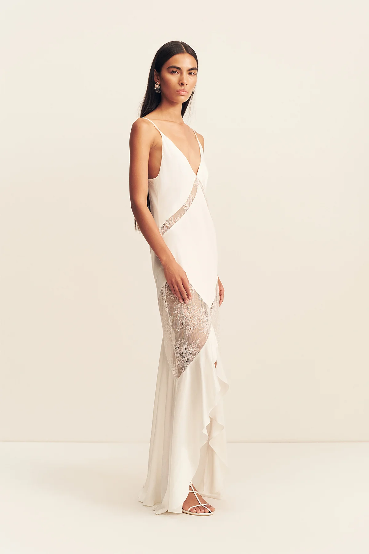 LABYRINTH LACE PANELLED RUFFLE MAXI DRESS - IVORY - Image 3