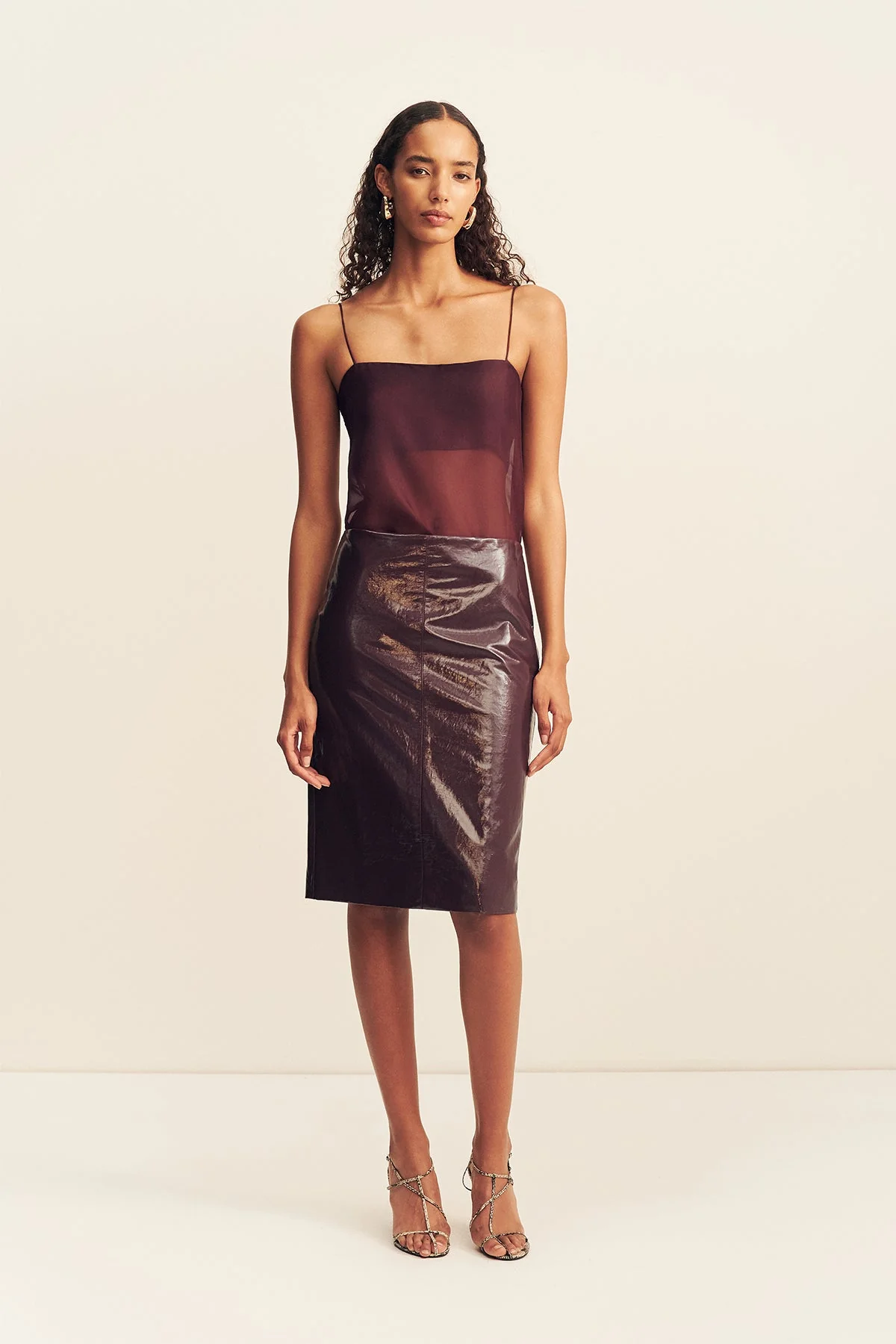 LILOU PATENT MIDI SKIRT - PORT ROYALE