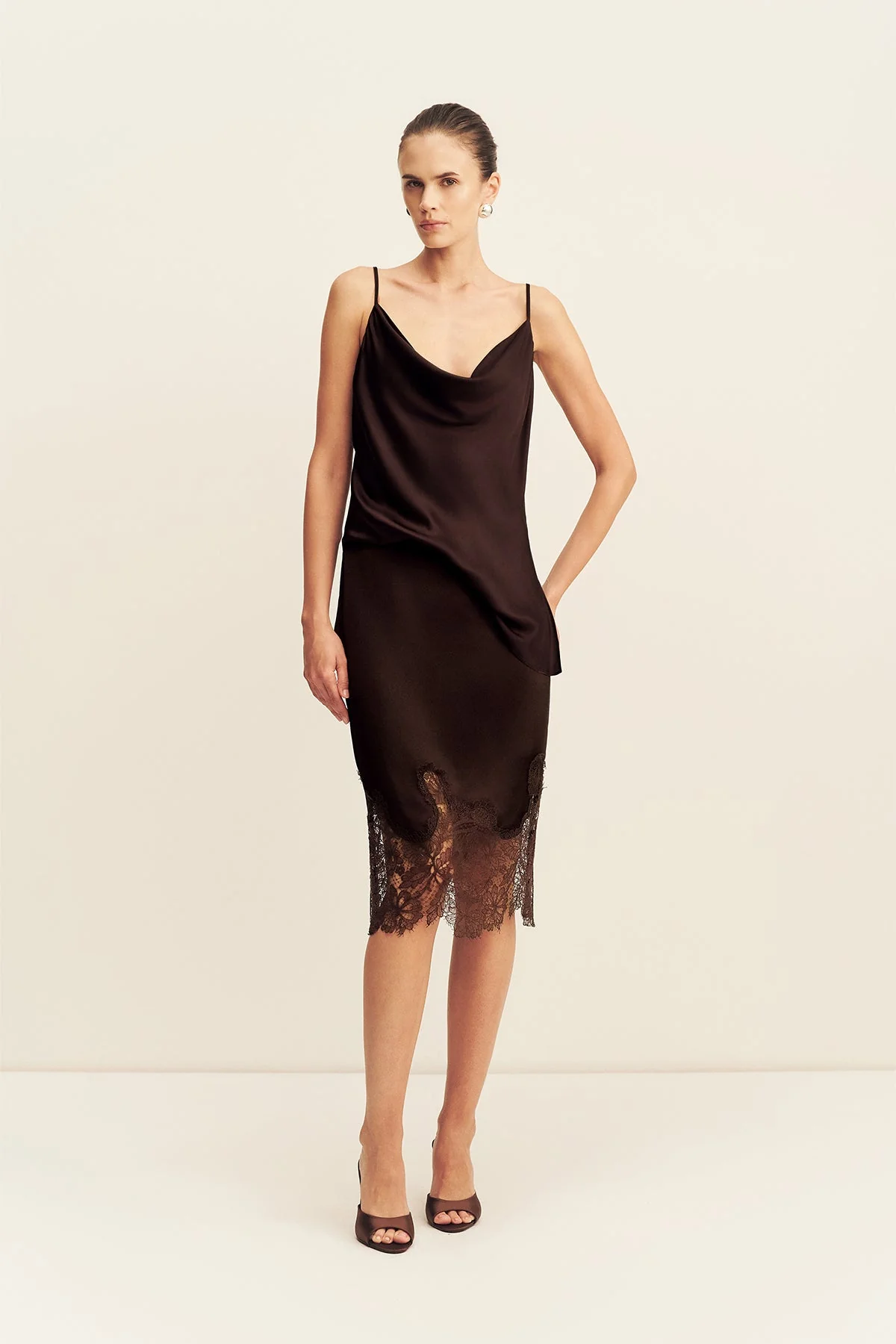 LUCIA LACE KNEE LENGTH SKIRT - ESPRESSO - Image 2