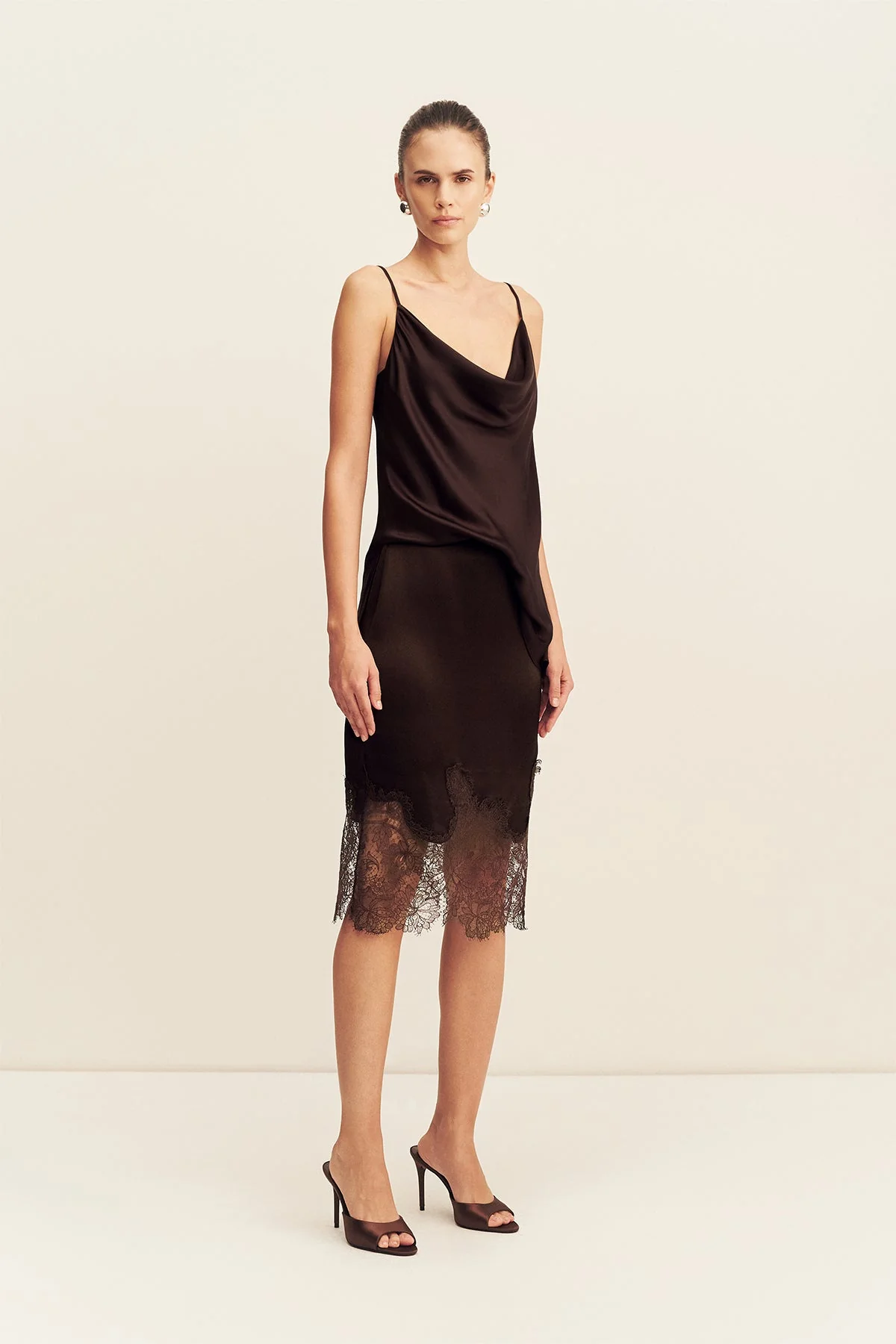 LUCIA LACE KNEE LENGTH SKIRT - ESPRESSO - Image 3