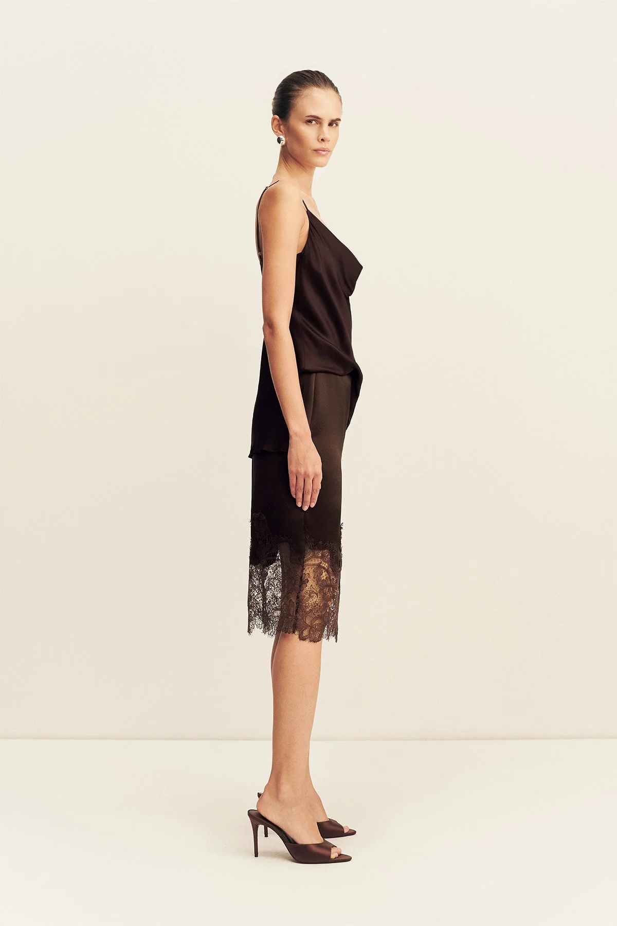 LUCIA LACE KNEE LENGTH SKIRT - ESPRESSO - Image 4